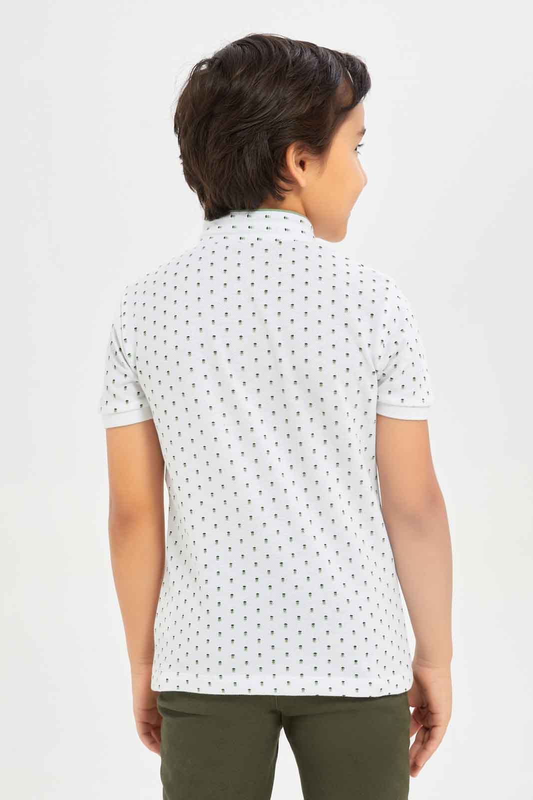 Redtag-Boys-White-Aop-Stand-Up-Collar-Polo-T-Shirt-BOY-Polo-T-Shirts,-Category:Polo-T-Shirts,-Colour:White,-Deals:New-In,-Dept:Boys,-Filter:Boys-(2-to-8-Yrs),-New-In-BOY-APL,-Non-Sale,-S23B,-Section:Boys-(0-to-14Yrs),-TBL-Boys-2 to 8 Years