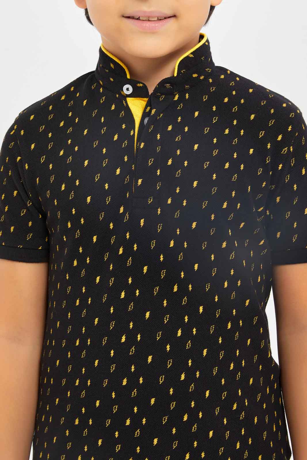 Redtag-Boys-Yellow-Aop-Stand-Up-Collar-Polo-T-Shirt-BOY-Polo-T-Shirts,-Category:Polo-T-Shirts,-Colour:Yellow,-Deals:New-In,-Dept:Boys,-Filter:Boys-(2-to-8-Yrs),-New-In-BOY-APL,-Non-Sale,-S23B,-Section:Boys-(0-to-14Yrs),-TBL-Boys-2 to 8 Years