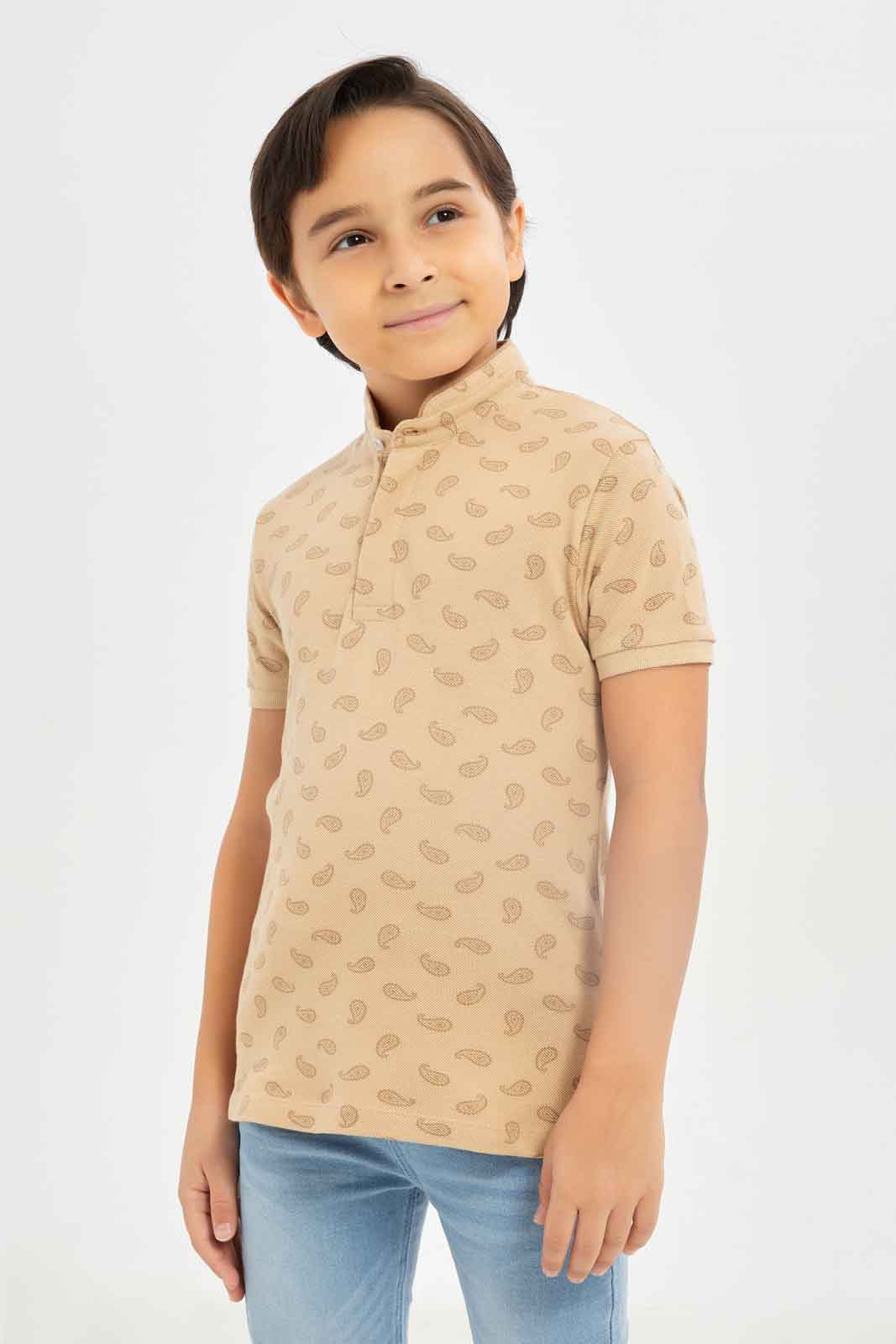 Redtag-Boys-Olive-Aop-Stand-Up-Collar-Polo-T-Shirt-BOY-Polo-T-Shirts,-Category:Polo-T-Shirts,-Colour:Olive,-Deals:New-In,-Dept:Boys,-Filter:Boys-(2-to-8-Yrs),-New-In-BOY-APL,-Non-Sale,-S23B,-Section:Boys-(0-to-14Yrs),-TBL-Boys-2 to 8 Years