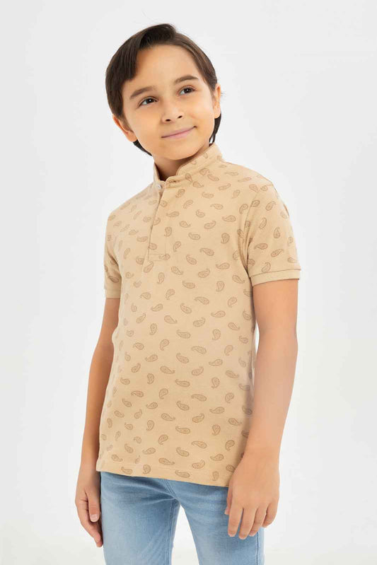 Redtag-Boys-Olive-Aop-Stand-Up-Collar-Polo-T-Shirt-BOY-Polo-T-Shirts,-Category:Polo-T-Shirts,-Colour:Olive,-Deals:New-In,-Dept:Boys,-Filter:Boys-(2-to-8-Yrs),-New-In-BOY-APL,-Non-Sale,-S23B,-Section:Boys-(0-to-14Yrs),-TBL-Boys-2 to 8 Years