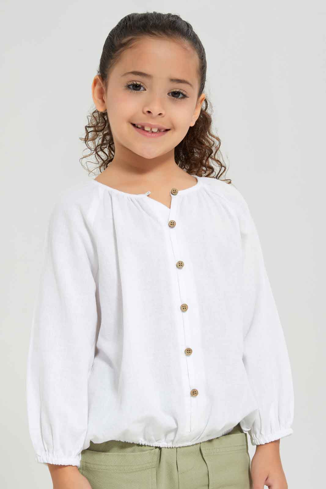 Redtag-Girls-Elasticated-Blouse-White-Category:Blouses,-Colour:White,-Deals:New-In,-Dept:Girls,-Filter:Girls-(2-to-8-Yrs),-GIR-Blouses,-New-In-GIR-APL,-Non-Sale,-S23A,-Section:Girls-(0-to-14Yrs)-Girls-2 to 8 Years