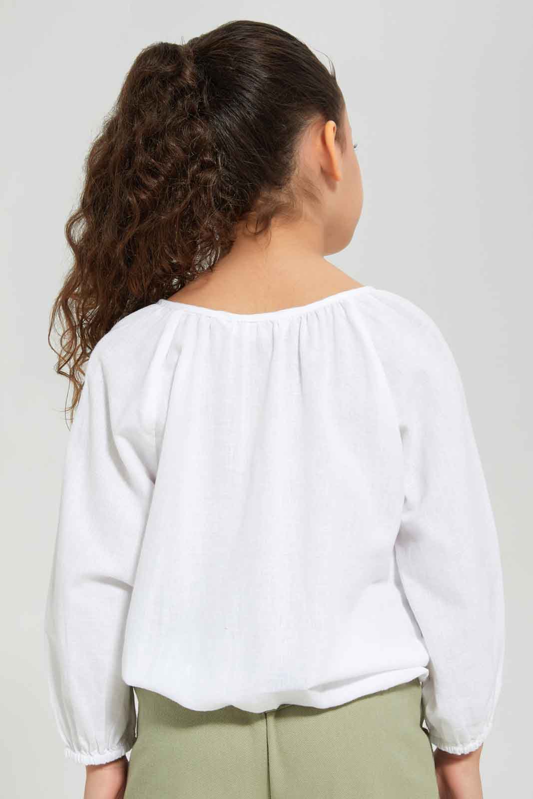 Redtag-Girls-Elasticated-Blouse-White-Category:Blouses,-Colour:White,-Deals:New-In,-Dept:Girls,-Filter:Girls-(2-to-8-Yrs),-GIR-Blouses,-New-In-GIR-APL,-Non-Sale,-S23A,-Section:Girls-(0-to-14Yrs)-Girls-2 to 8 Years