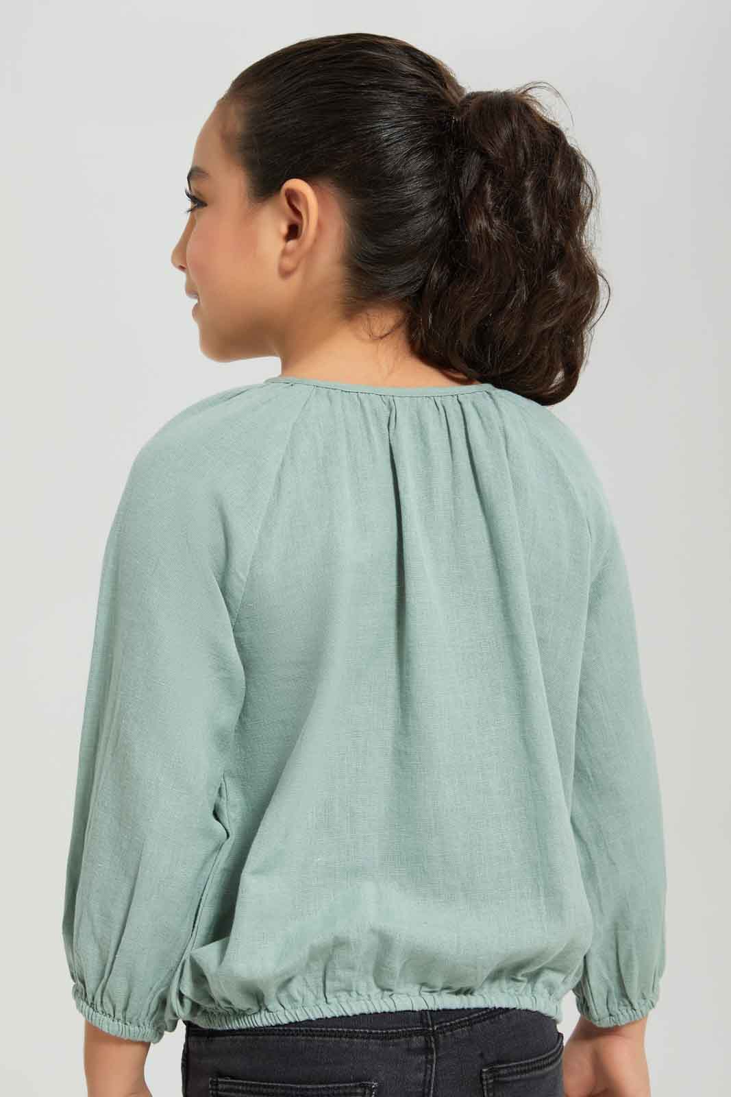 Redtag-Girls-Elasticated-Blouse-Sage-Category:Blouses,-Colour:Olive,-Deals:New-In,-Dept:Girls,-Filter:Girls-(2-to-8-Yrs),-GIR-Blouses,-New-In-GIR-APL,-Non-Sale,-S23A,-Section:Girls-(0-to-14Yrs)-Girls-2 to 8 Years