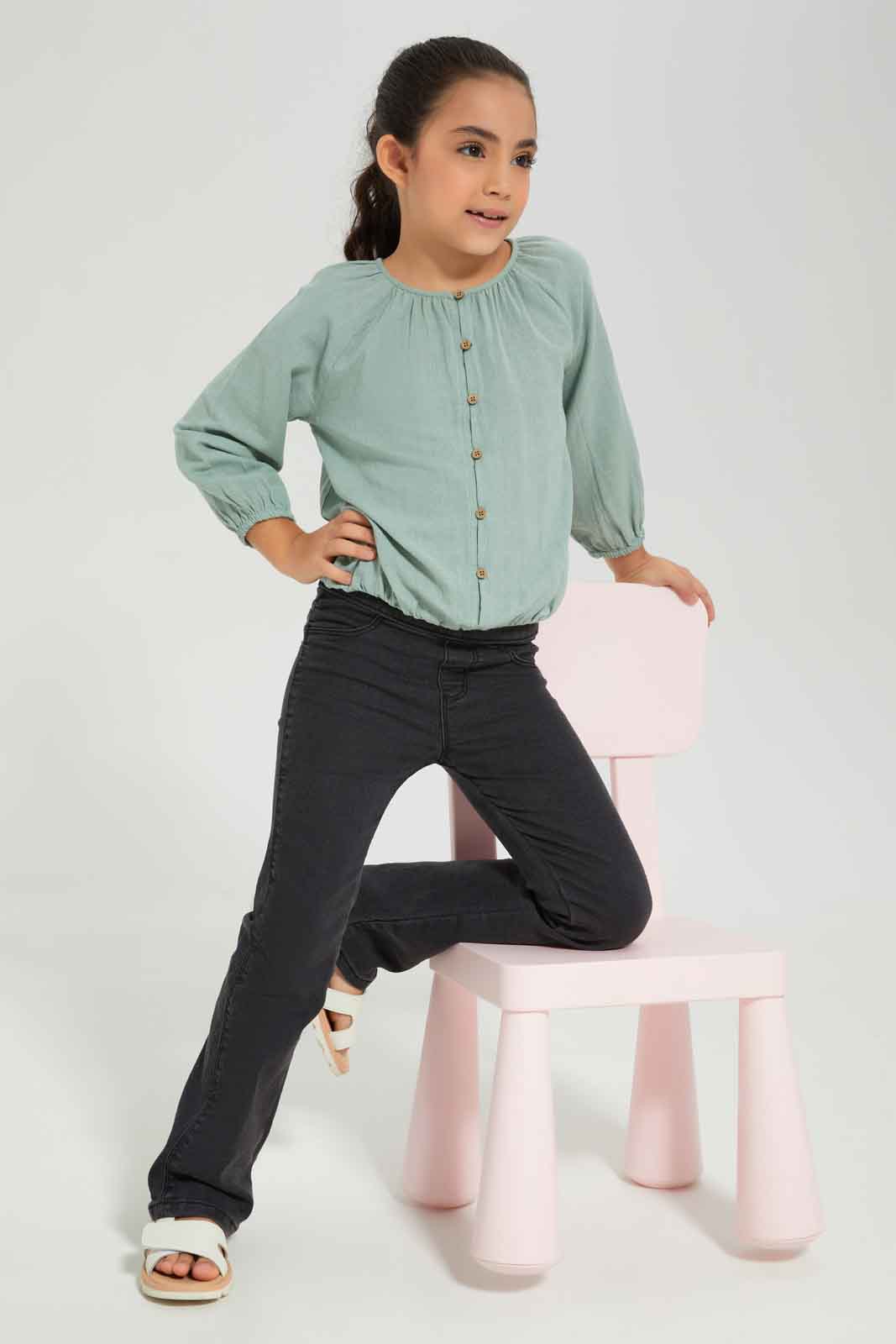Redtag-Girls-Elasticated-Blouse-Sage-Category:Blouses,-Colour:Olive,-Deals:New-In,-Dept:Girls,-Filter:Girls-(2-to-8-Yrs),-GIR-Blouses,-New-In-GIR-APL,-Non-Sale,-S23A,-Section:Girls-(0-to-14Yrs)-Girls-2 to 8 Years