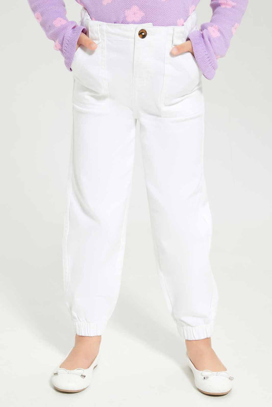 Girls White Elasticated Waist Jeans