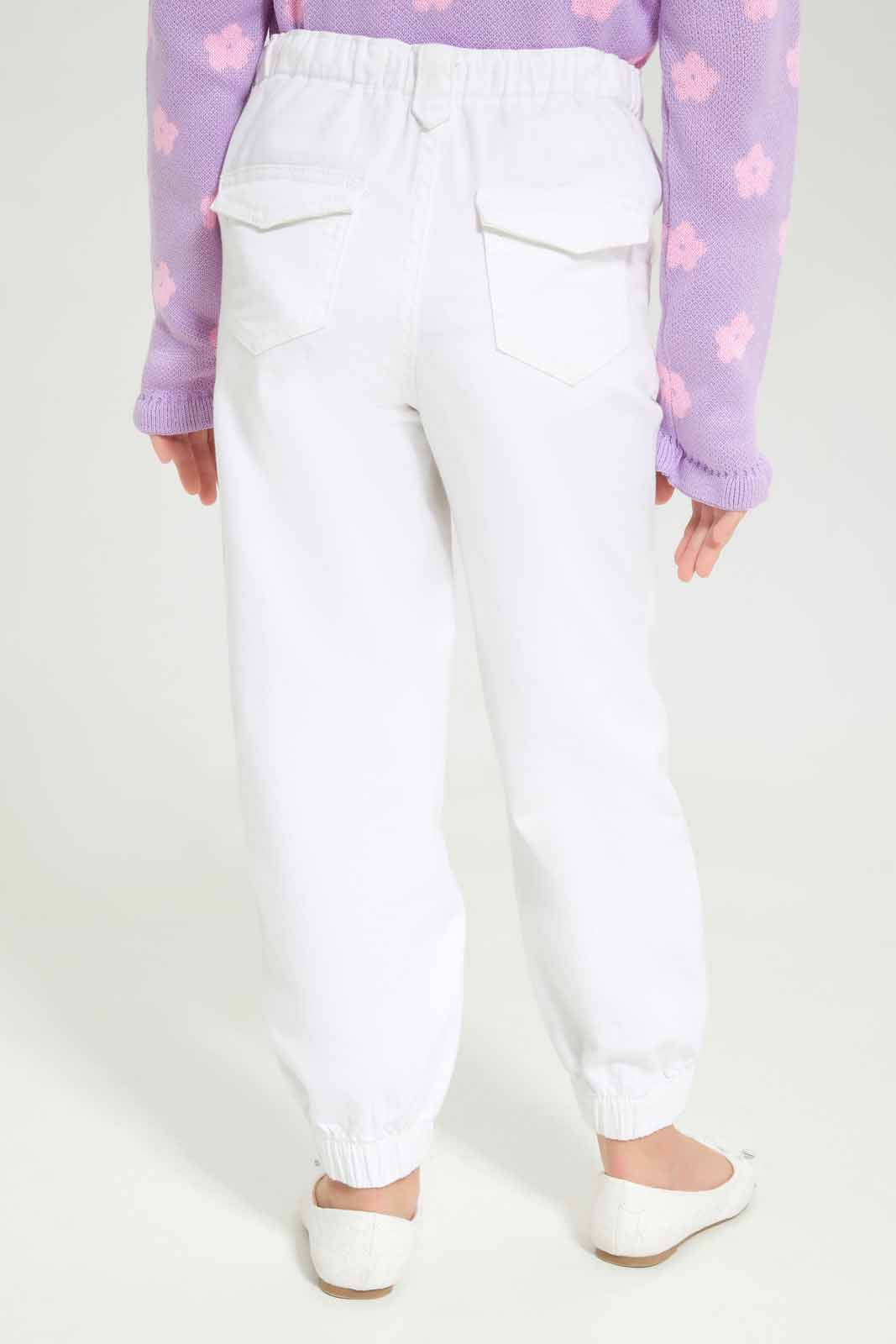 Girls White Elasticated Waist Jeans