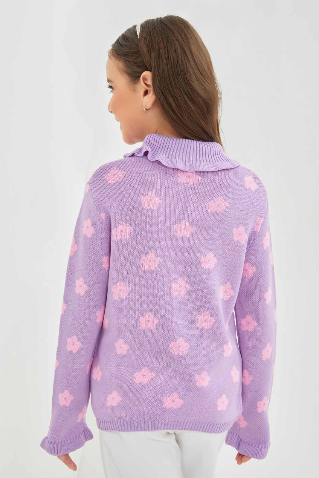 Girls Lilac Printed Turtleneck Pullover