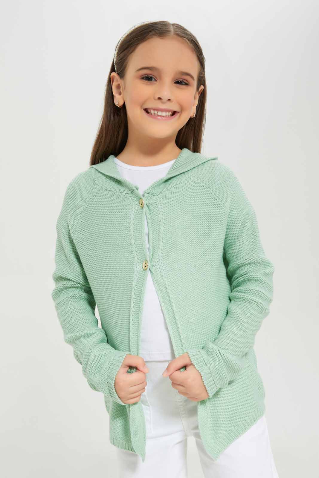 Redtag-Girls-Green-Hooded-Cardigan-Category:Cardigans,-Colour:Green,-Deals:New-In,-Dept:Girls,-Filter:Girls-(2-to-8-Yrs),-GIR-Cardigans,-New-In-GIR-APL,-Non-Sale,-S23A,-Section:Girls-(0-to-14Yrs)-Girls-2 to 8 Years