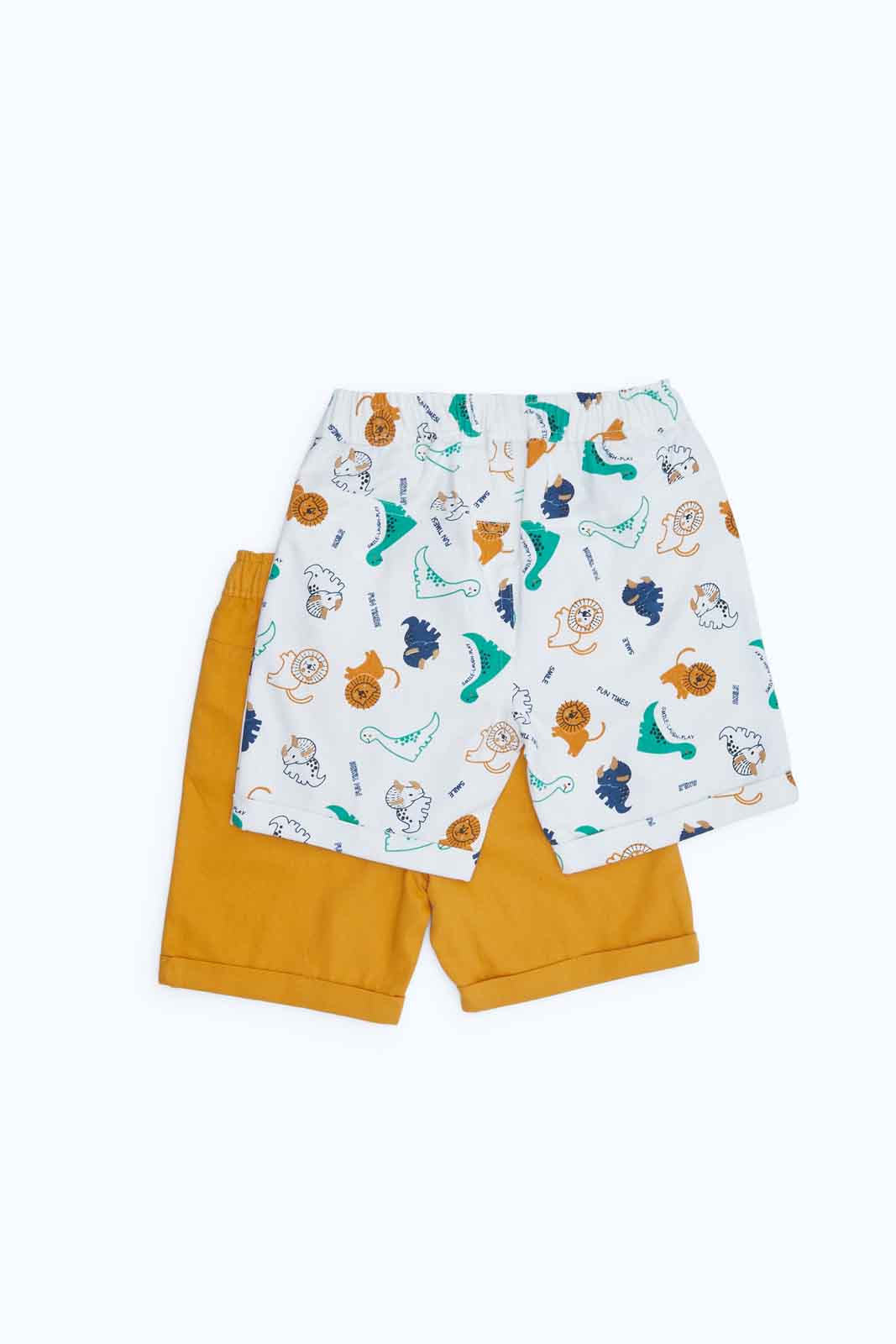 Redtag-Boys-Orange/Cream-2-Pack-Poplin-Short`-Category:Shorts,-Colour:Orange,-Deals:New-In,-Dept:Boys,-Filter:Infant-Boys-(3-to-24-Mths),-INB-Shorts,-New-In-INB-APL,-Non-Sale,-S23B,-Section:Boys-(0-to-14Yrs)-Infant-Boys-3 to 24 Months