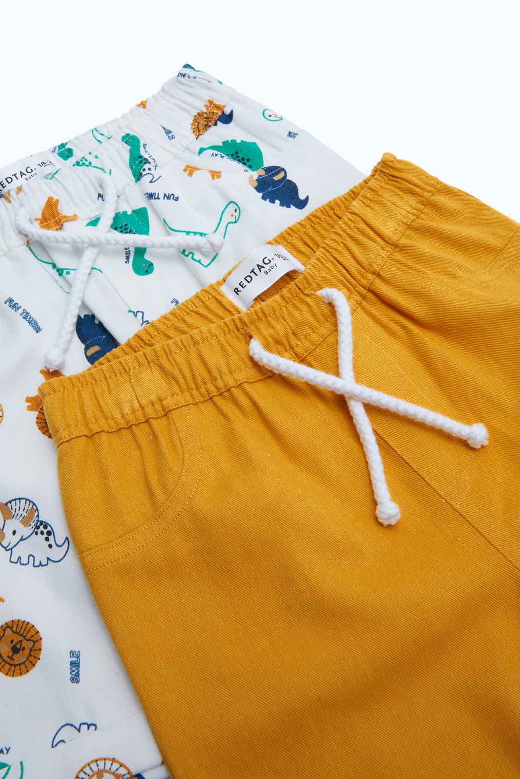 Redtag-Boys-Orange/Cream-2-Pack-Poplin-Short`-Category:Shorts,-Colour:Orange,-Deals:New-In,-Dept:Boys,-Filter:Infant-Boys-(3-to-24-Mths),-INB-Shorts,-New-In-INB-APL,-Non-Sale,-S23B,-Section:Boys-(0-to-14Yrs)-Infant-Boys-3 to 24 Months