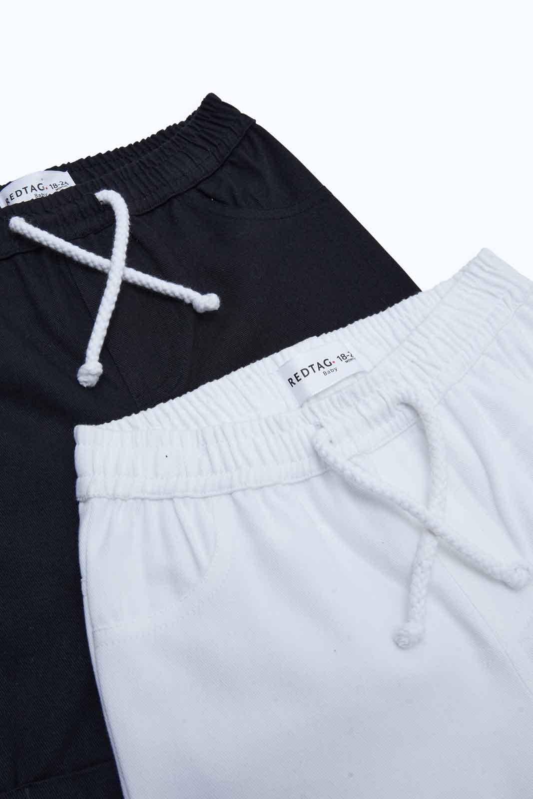 Redtag-Boys-Black/White-2-Pack-Poplin-Short-Category:Shorts,-Colour:Black,-Deals:New-In,-Dept:Boys,-Filter:Infant-Boys-(3-to-24-Mths),-INB-Shorts,-New-In-INB-APL,-Non-Sale,-S23B,-Section:Boys-(0-to-14Yrs)-Infant-Boys-3 to 24 Months