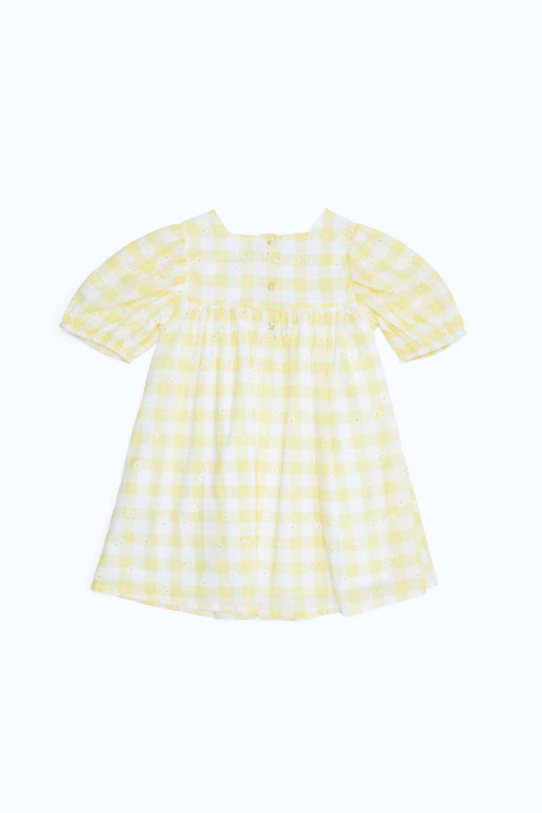 Redtag-Girls-Yellow-Checks-Florals-Aop-Dress-Category:Dresses,-Colour:Yellow,-Deals:New-In,-Dept:Girls,-Filter:Infant-Girls-(3-to-24-Mths),-ING-Dresses,-New-In-ING-APL,-Non-Sale,-S23B,-Section:Girls-(0-to-14Yrs)-Infant-Girls-3 to 24 Months