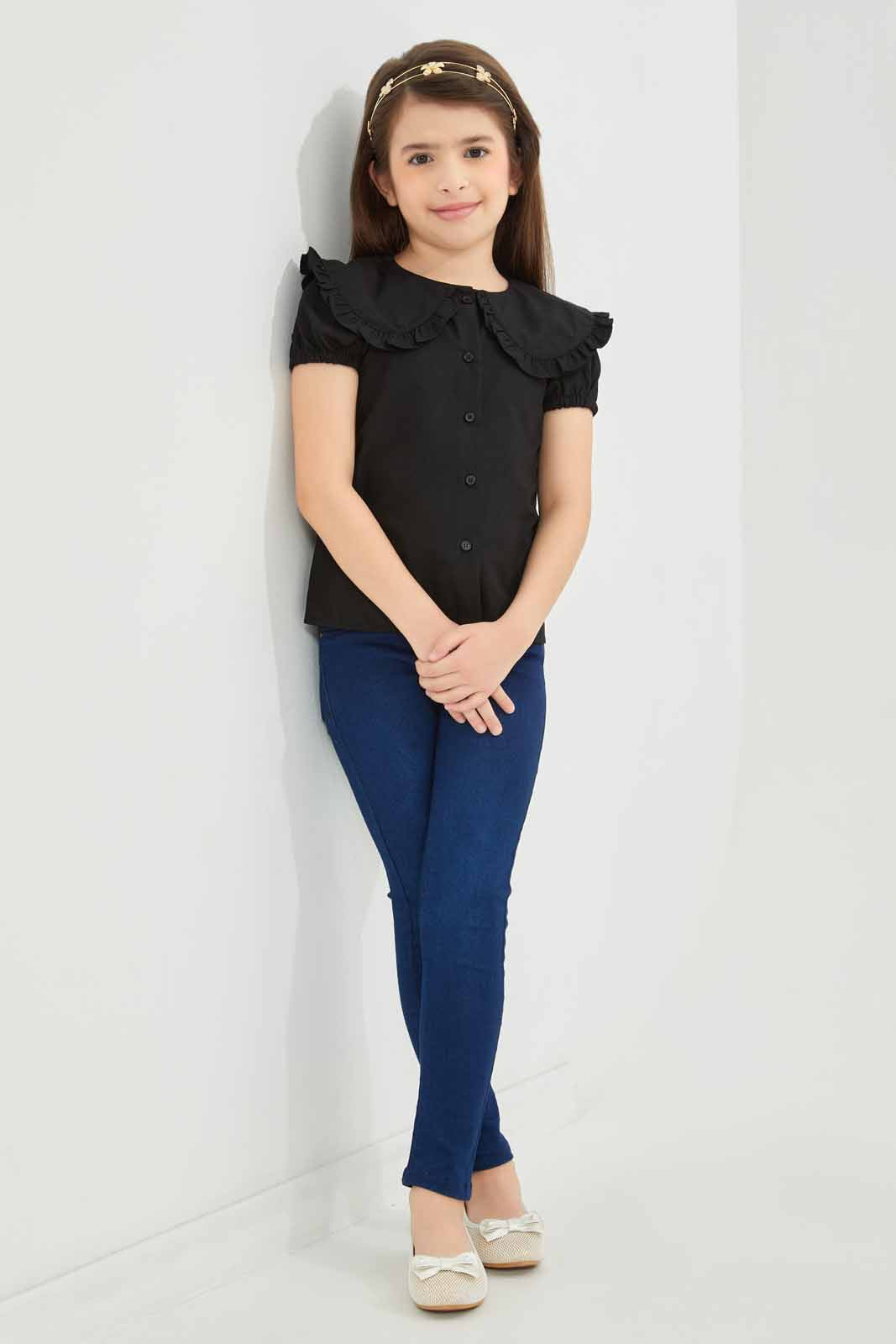Redtag-Girls-Collared-Blouse---Black-Category:Blouses,-Colour:Black,-Deals:New-In,-Dept:Girls,-Filter:Girls-(2-to-8-Yrs),-GIR-Blouses,-New-In-GIR-APL,-Non-Sale,-S23A,-Section:Girls-(0-to-14Yrs)-Girls-