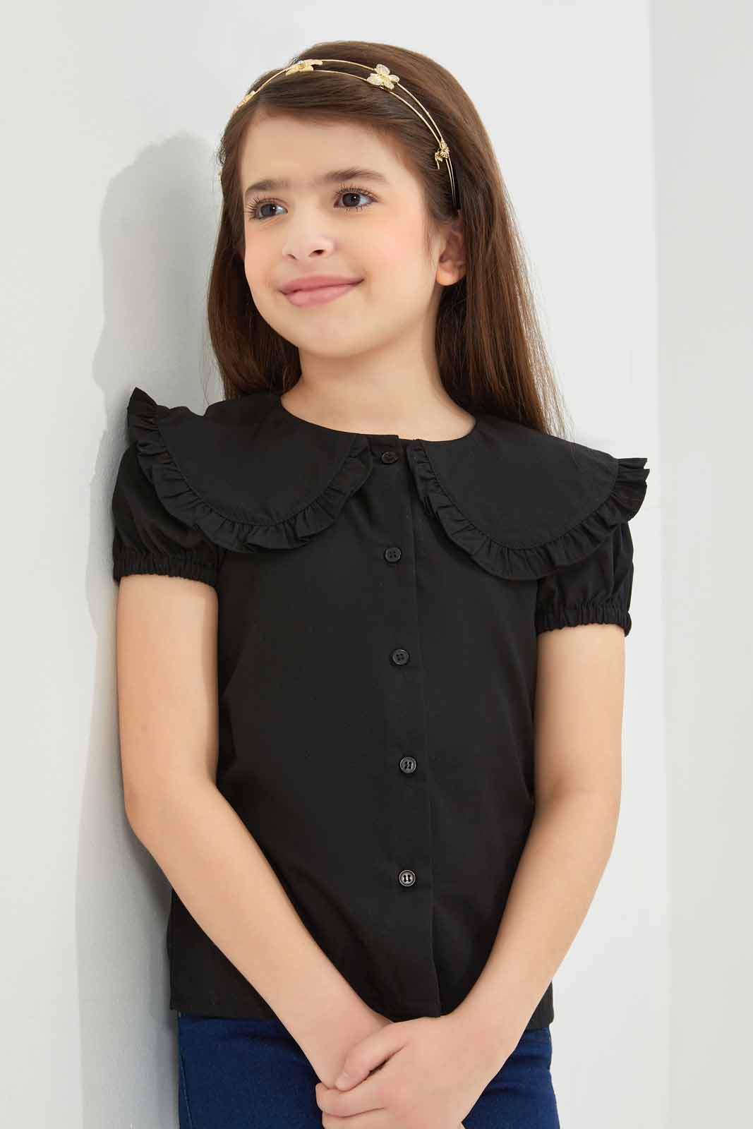 Redtag-Girls-Collared-Blouse---Black-Category:Blouses,-Colour:Black,-Deals:New-In,-Dept:Girls,-Filter:Girls-(2-to-8-Yrs),-GIR-Blouses,-New-In-GIR-APL,-Non-Sale,-S23A,-Section:Girls-(0-to-14Yrs)-Girls-