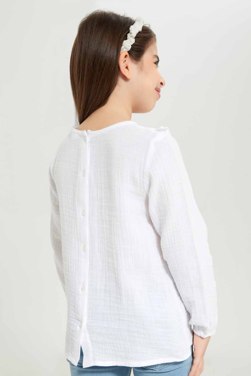 Redtag-Girls-Ls-Ruffle-Blouse---Cream-Category:Blouses,-Colour:Cream,-Deals:New-In,-Dept:Girls,-Filter:Girls-(2-to-8-Yrs),-GIR-Blouses,-New-In-GIR-APL,-Non-Sale,-S23A,-Section:Girls-(0-to-14Yrs)-Girls-
