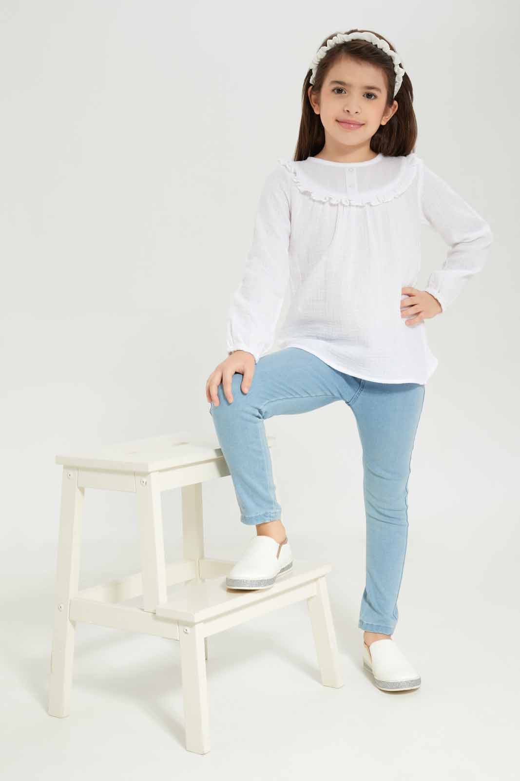 Redtag-Girls-Ls-Ruffle-Blouse---Cream-Category:Blouses,-Colour:Cream,-Deals:New-In,-Dept:Girls,-Filter:Girls-(2-to-8-Yrs),-GIR-Blouses,-New-In-GIR-APL,-Non-Sale,-S23A,-Section:Girls-(0-to-14Yrs)-Girls-