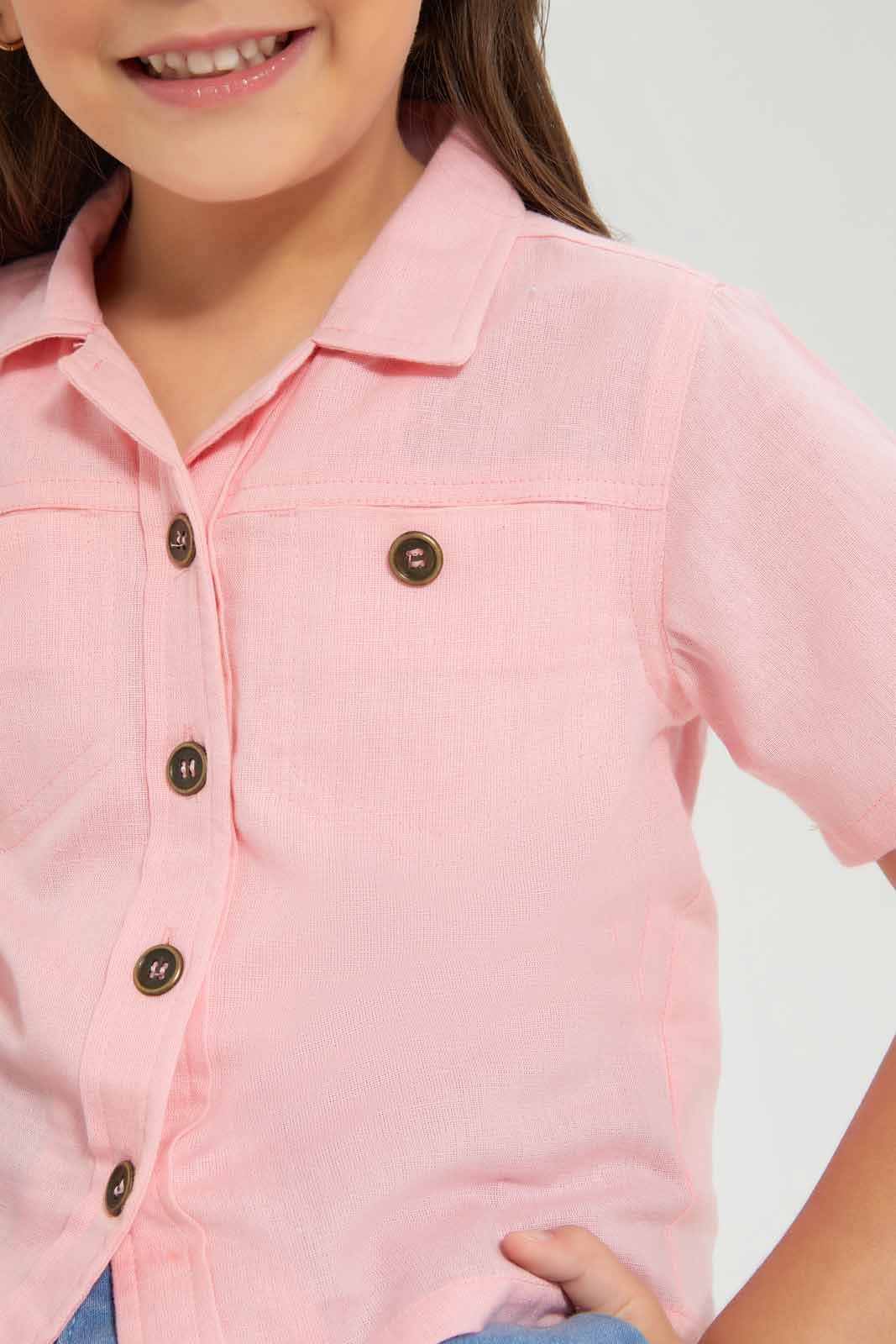 Redtag-Girls-Cropped-Shirt---Pink-Category:Blouses,-Colour:Apricot,-Deals:New-In,-Dept:Girls,-Filter:Girls-(2-to-8-Yrs),-GIR-Blouses,-New-In-GIR-APL,-Non-Sale,-S23A,-Section:Girls-(0-to-14Yrs)-Girls-2 to 8 Years