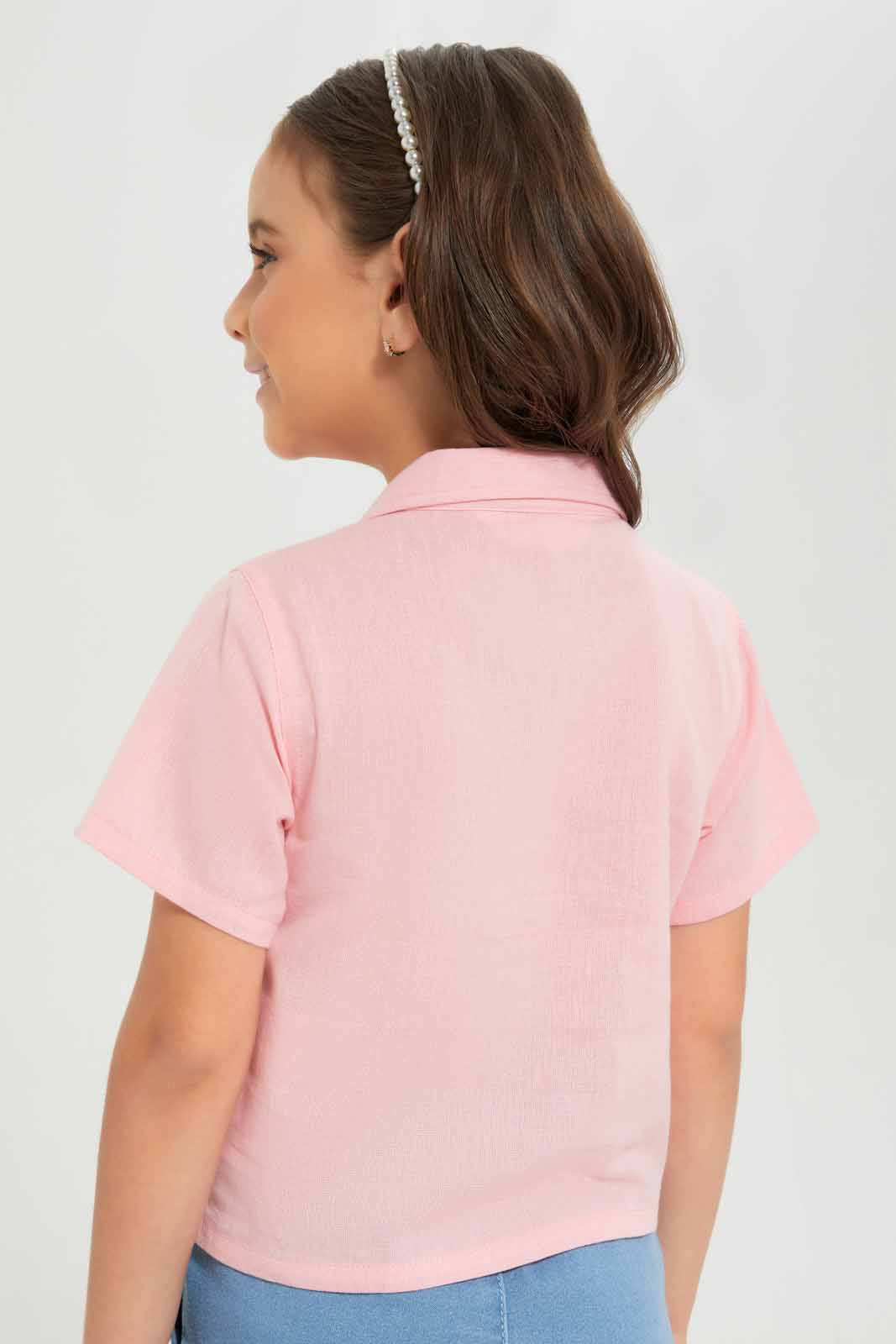 Redtag-Girls-Cropped-Shirt---Pink-Category:Blouses,-Colour:Apricot,-Deals:New-In,-Dept:Girls,-Filter:Girls-(2-to-8-Yrs),-GIR-Blouses,-New-In-GIR-APL,-Non-Sale,-S23A,-Section:Girls-(0-to-14Yrs)-Girls-2 to 8 Years