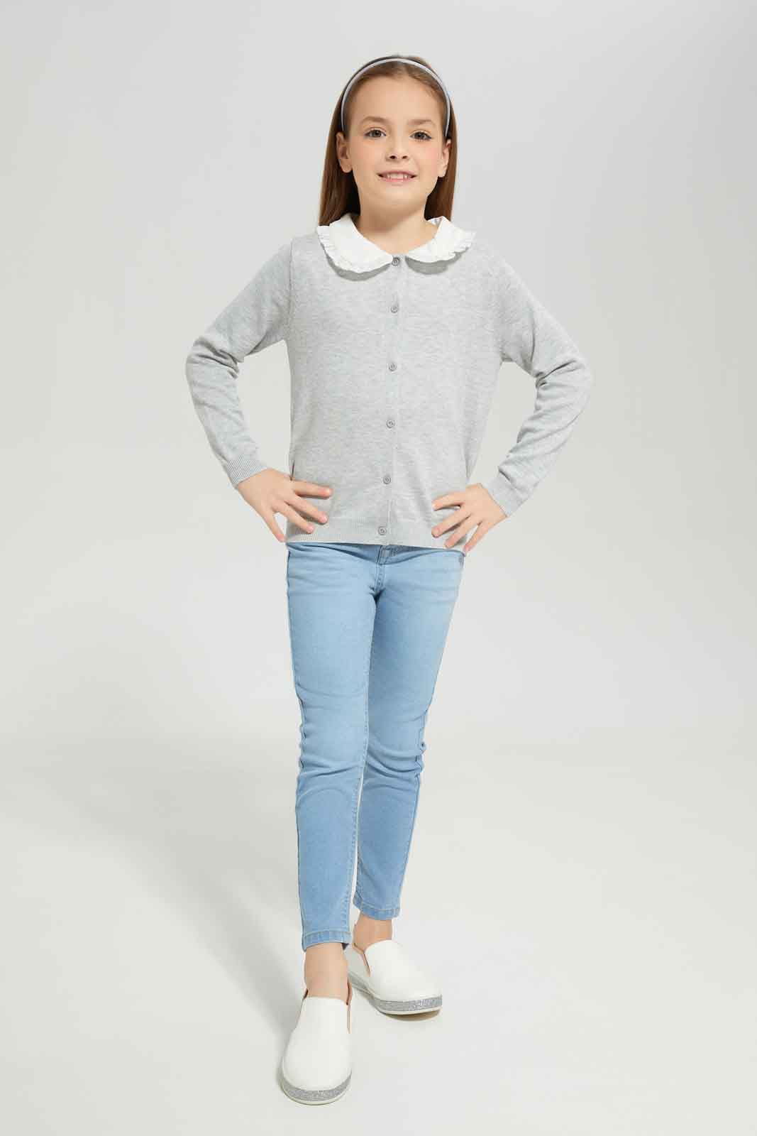 Redtag-Girls-Grey-Cardigan-Category:Cardigans,-Colour:Grey,-Deals:New-In,-Dept:Girls,-Filter:Girls-(2-to-8-Yrs),-GIR-Cardigans,-New-In-GIR-APL,-Non-Sale,-S23A,-Section:Girls-(0-to-14Yrs)-Girls-2 to 8 Years