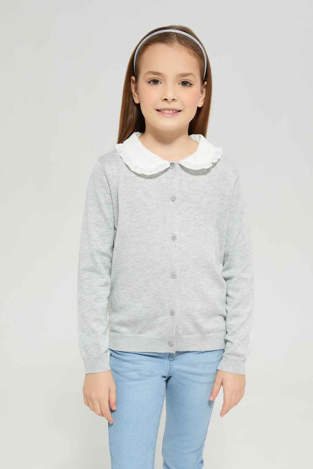 Redtag-Girls-Grey-Cardigan-Category:Cardigans,-Colour:Grey,-Deals:New-In,-Dept:Girls,-Filter:Girls-(2-to-8-Yrs),-GIR-Cardigans,-New-In-GIR-APL,-Non-Sale,-S23A,-Section:Girls-(0-to-14Yrs)-Girls-2 to 8 Years