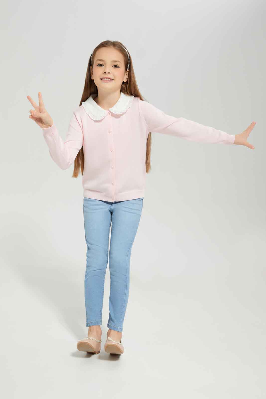 Redtag-Girls-Peach-Cardigan-Category:Cardigans,-Colour:Apricot,-Deals:New-In,-Dept:Girls,-Filter:Girls-(2-to-8-Yrs),-GIR-Cardigans,-New-In-GIR-APL,-Non-Sale,-S23A,-Section:Girls-(0-to-14Yrs)-Girls-2 to 8 Years