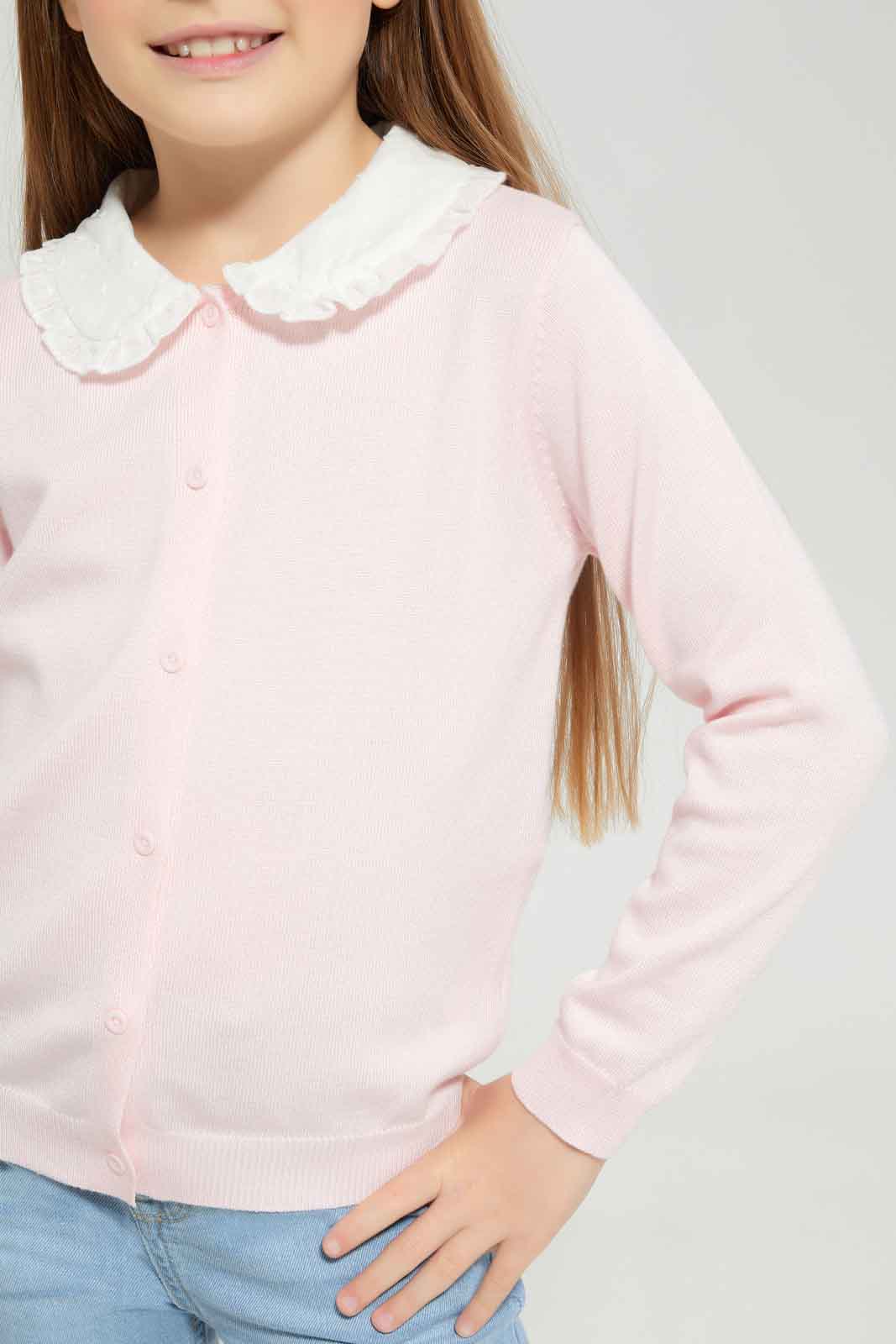 Redtag-Girls-Peach-Cardigan-Category:Cardigans,-Colour:Apricot,-Deals:New-In,-Dept:Girls,-Filter:Girls-(2-to-8-Yrs),-GIR-Cardigans,-New-In-GIR-APL,-Non-Sale,-S23A,-Section:Girls-(0-to-14Yrs)-Girls-2 to 8 Years