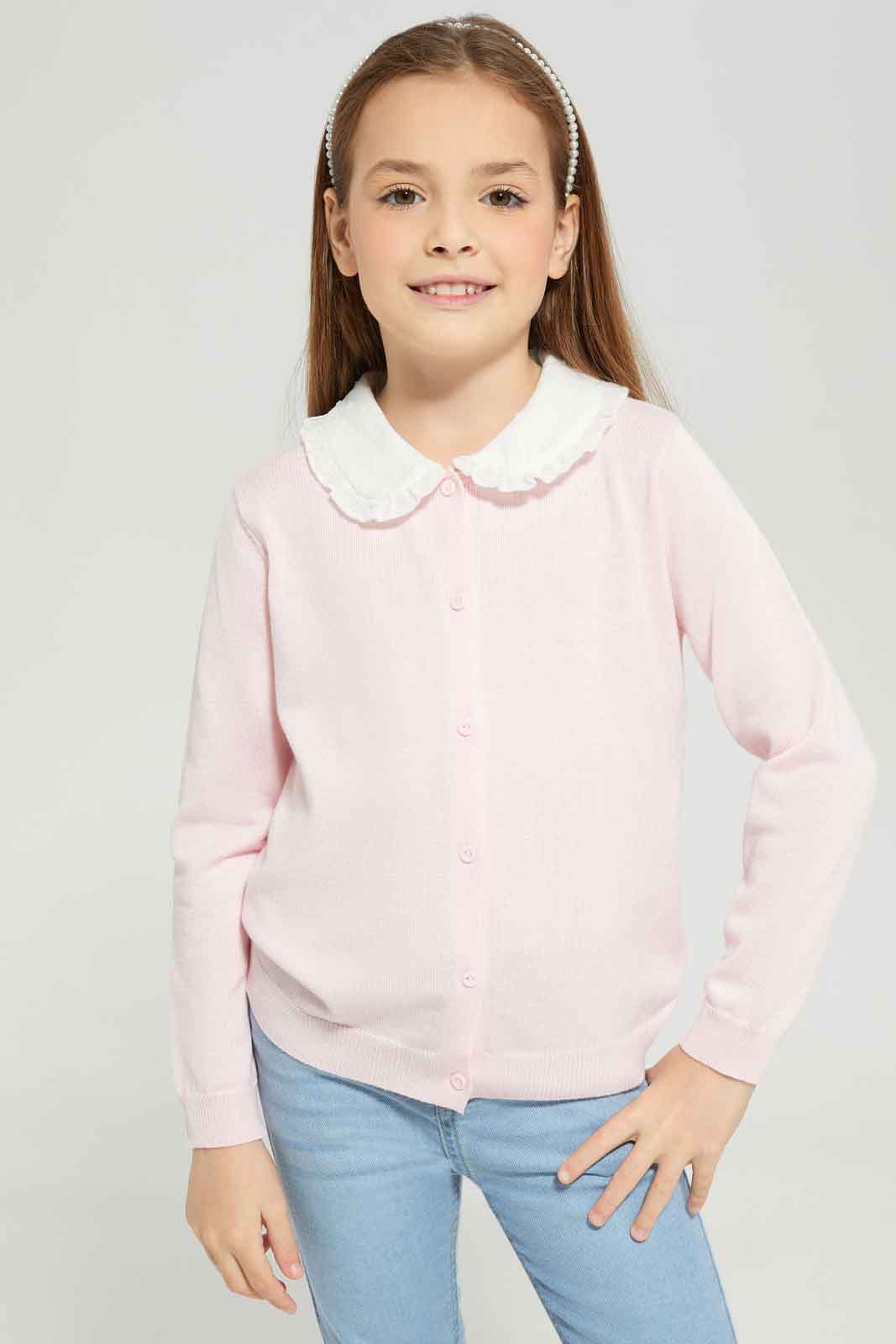Redtag-Girls-Peach-Cardigan-Category:Cardigans,-Colour:Apricot,-Deals:New-In,-Dept:Girls,-Filter:Girls-(2-to-8-Yrs),-GIR-Cardigans,-New-In-GIR-APL,-Non-Sale,-S23A,-Section:Girls-(0-to-14Yrs)-Girls-2 to 8 Years