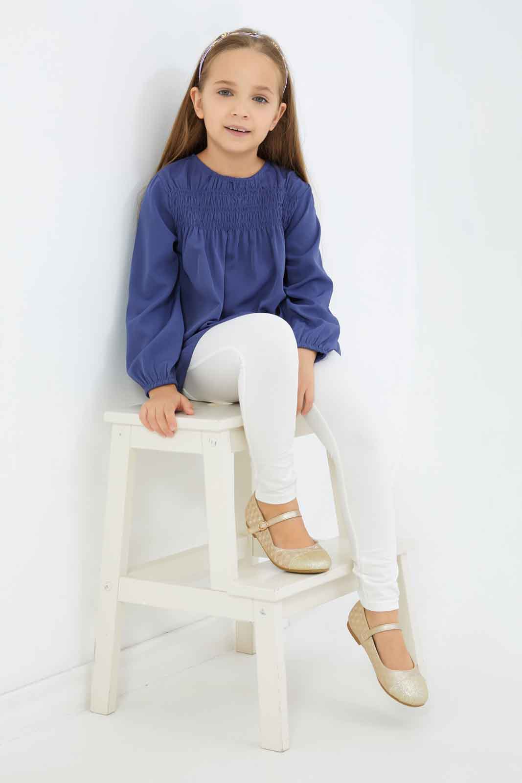 Redtag-Girls-Shirred-Blouse---Navy-2FOR49,-Category:Blouses,-Colour:Navy,-Deals:2-FOR-49,-Deals:New-In,-Dept:Girls,-Filter:Girls-(2-to-8-Yrs),-GIR-Blouses,-New-In-GIR-APL,-Non-Sale,-S23A,-Section:Girls-(0-to-14Yrs)-Girls-2 to 8 Years