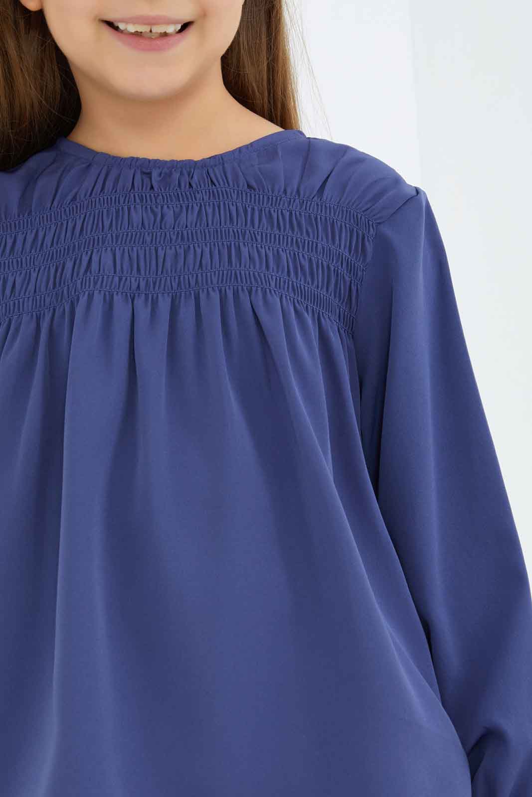 Redtag-Girls-Shirred-Blouse---Navy-2FOR49,-Category:Blouses,-Colour:Navy,-Deals:2-FOR-49,-Deals:New-In,-Dept:Girls,-Filter:Girls-(2-to-8-Yrs),-GIR-Blouses,-New-In-GIR-APL,-Non-Sale,-S23A,-Section:Girls-(0-to-14Yrs)-Girls-2 to 8 Years