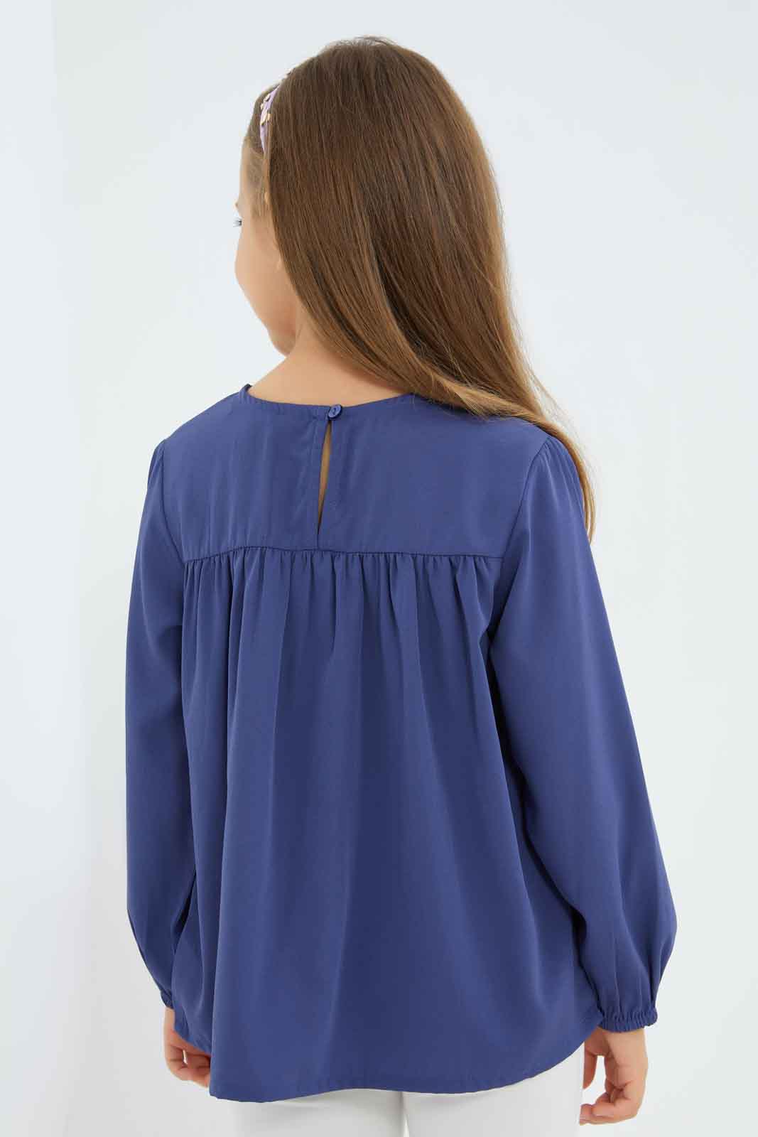 Redtag-Girls-Shirred-Blouse---Navy-2FOR49,-Category:Blouses,-Colour:Navy,-Deals:2-FOR-49,-Deals:New-In,-Dept:Girls,-Filter:Girls-(2-to-8-Yrs),-GIR-Blouses,-New-In-GIR-APL,-Non-Sale,-S23A,-Section:Girls-(0-to-14Yrs)-Girls-2 to 8 Years