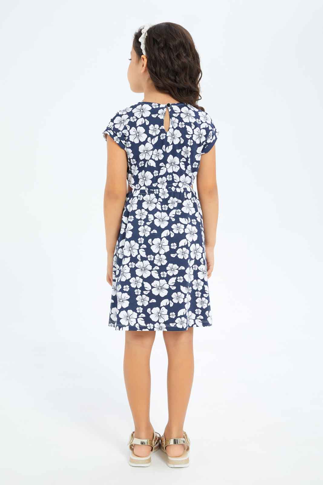 Redtag-Girls-Knit-Cut-Out-Dress---Red-Floral-Category:Dresses,-Colour:Red,-Deals:New-In,-Dept:Girls,-Filter:Girls-(2-to-8-Yrs),-GIR-Dresses,-New-In-GIR-APL,-Non-Sale,-S23B,-Section:Girls-(0-to-14Yrs)-Girls-2 to 8 Years