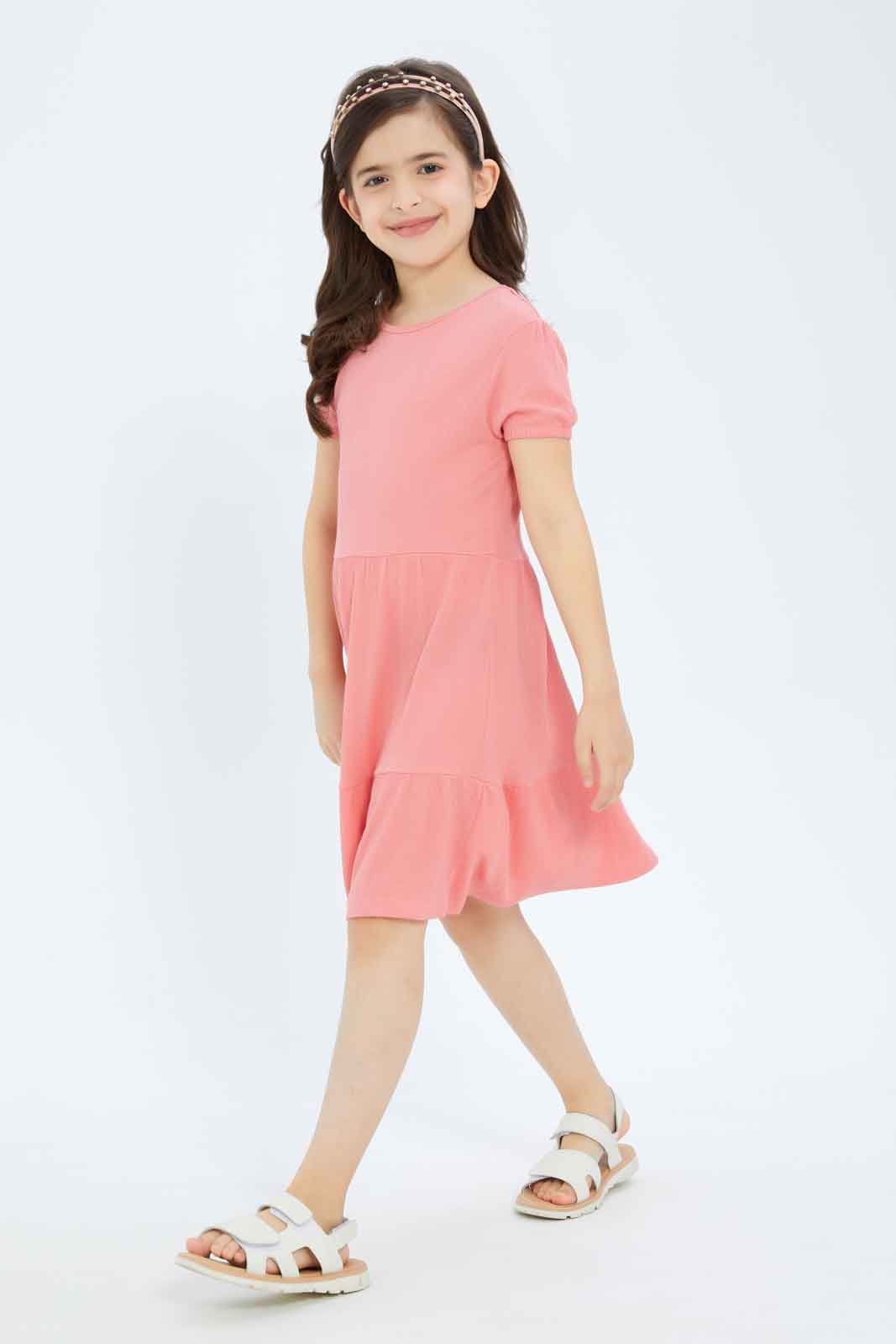 Redtag-Girls-Textured-Knit-Trapeze-Dress---Orange-Category:Dresses,-Colour:Orange,-Deals:New-In,-Dept:Girls,-Filter:Girls-(2-to-8-Yrs),-GIR-Dresses,-New-In-GIR-APL,-Non-Sale,-S23B,-Section:Girls-(0-to-14Yrs)-Girls-2 to 8 Years