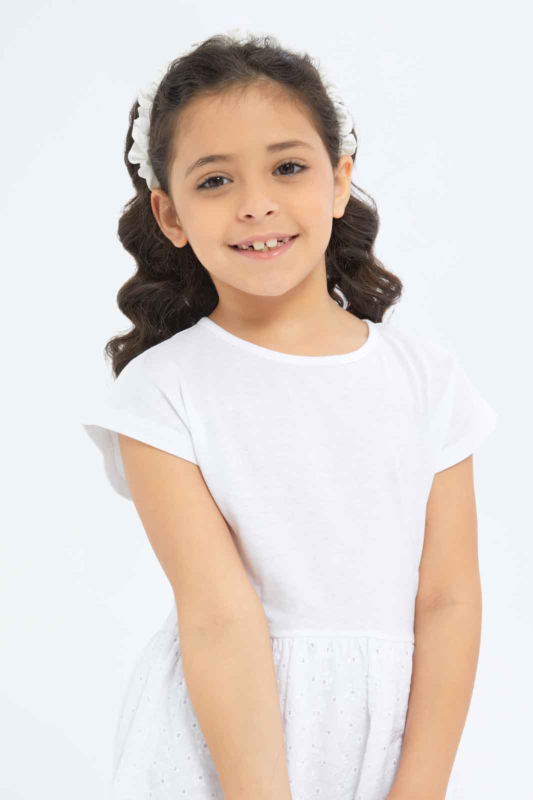 Redtag-Girls-Anglaise-Knit-Dress---White-Category:Dresses,-Colour:White,-Deals:New-In,-Dept:Girls,-Filter:Girls-(2-to-8-Yrs),-GIR-Dresses,-New-In-GIR-APL,-Non-Sale,-S23B,-Section:Girls-(0-to-14Yrs)-Girls-2 to 8 Years