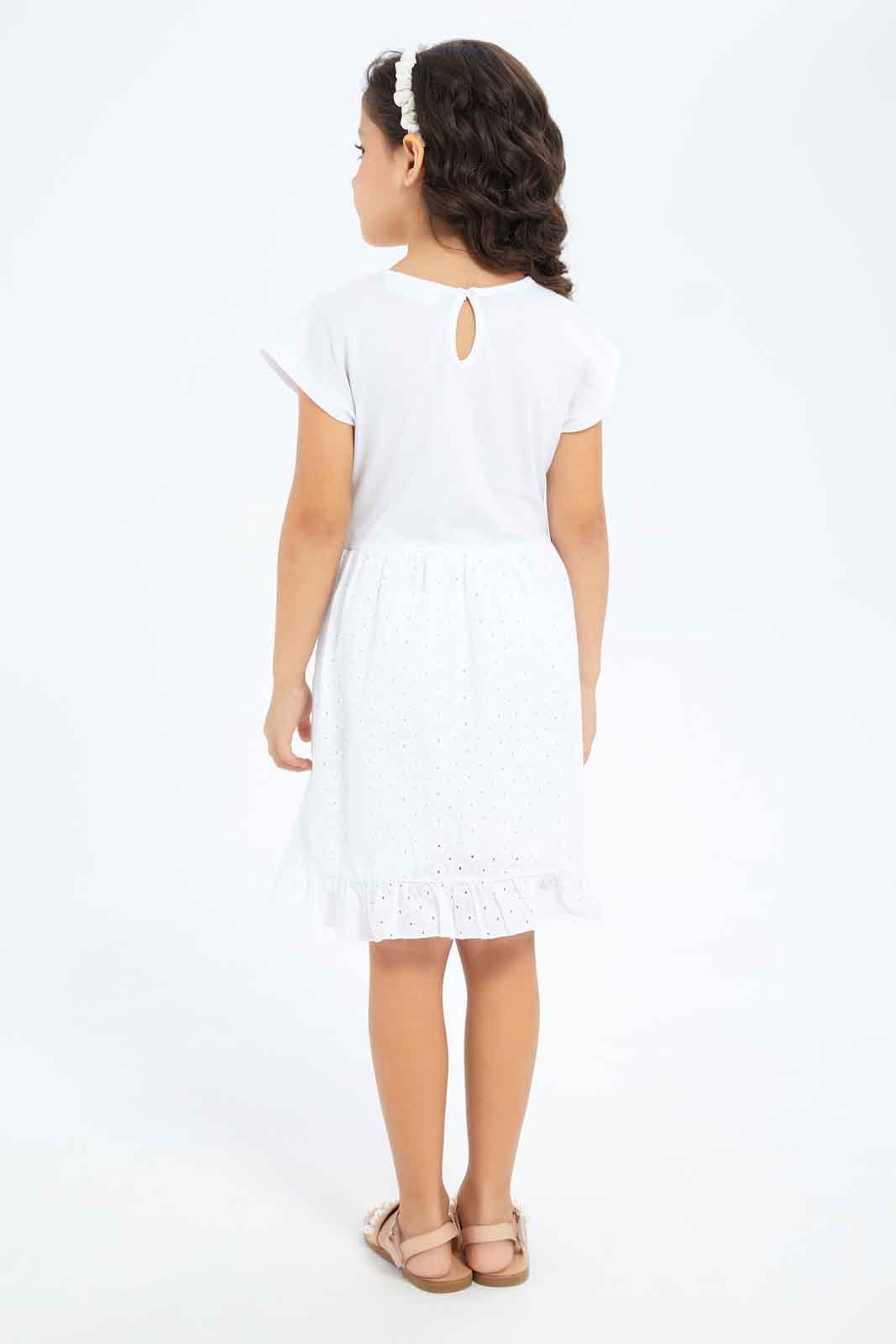 Redtag-Girls-Anglaise-Knit-Dress---White-Category:Dresses,-Colour:White,-Deals:New-In,-Dept:Girls,-Filter:Girls-(2-to-8-Yrs),-GIR-Dresses,-New-In-GIR-APL,-Non-Sale,-S23B,-Section:Girls-(0-to-14Yrs)-Girls-2 to 8 Years