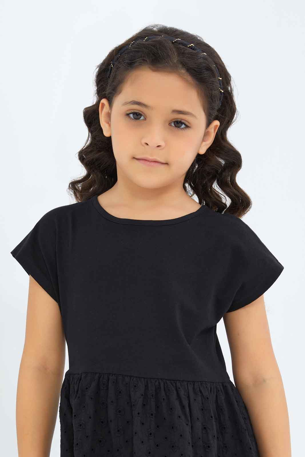 Redtag-Girls-Anglaise-Knit-Dress---Black-Category:Dresses,-Colour:Black,-Deals:New-In,-Dept:Girls,-Filter:Girls-(2-to-8-Yrs),-GIR-Dresses,-New-In-GIR-APL,-Non-Sale,-S23B,-Section:Girls-(0-to-14Yrs)-Girls-2 to 8 Years