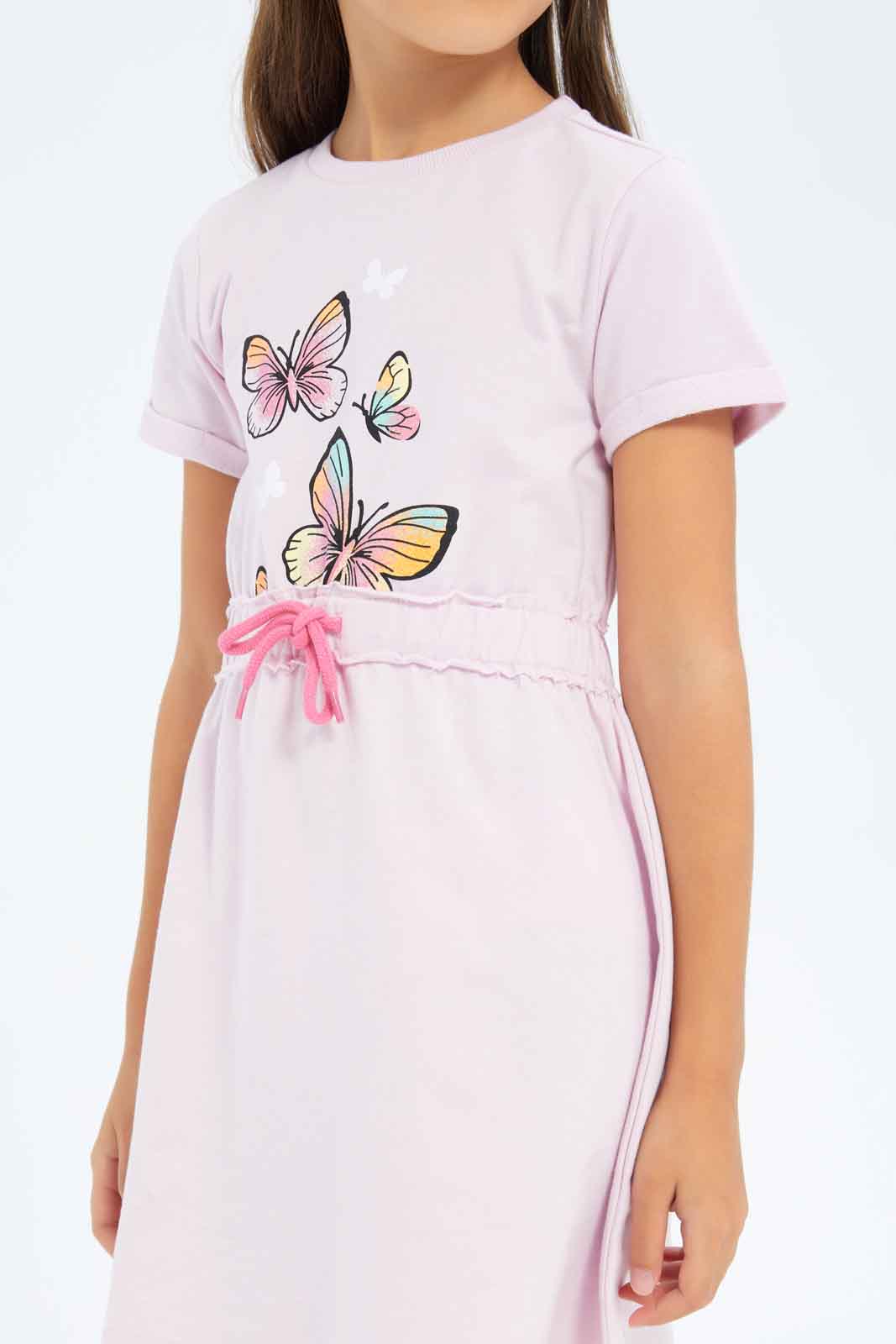 Redtag-Girls-Ss-Active-Dress---Light-Pink-Butterfly-Category:Dresses,-Colour:Apricot,-Deals:New-In,-Dept:Girls,-Filter:Girls-(2-to-8-Yrs),-GIR-Dresses,-New-In-GIR-APL,-Non-Sale,-S23B,-Section:Girls-(0-to-14Yrs)-Girls-2 to 8 Years