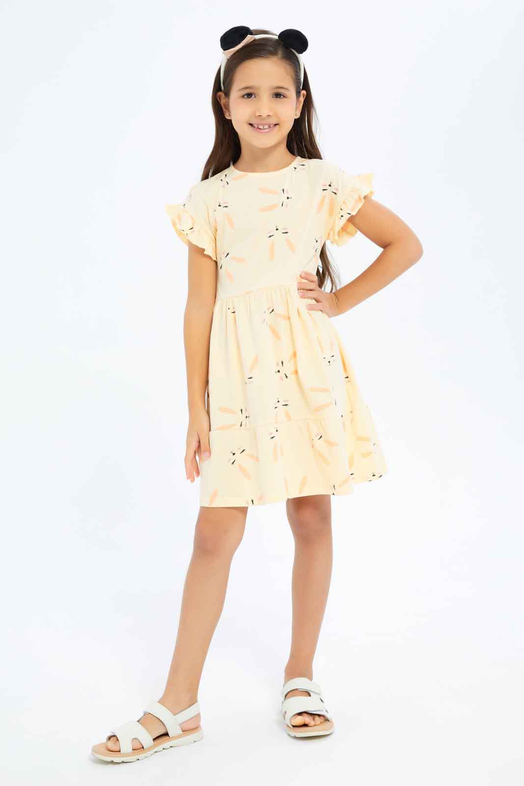 Redtag-Girls-1-Up-Kint-Dress-Ss---Aop-Bunny-Category:Dresses,-Colour:Cream,-Deals:New-In,-Dept:Girls,-Filter:Girls-(2-to-8-Yrs),-GIR-Dresses,-New-In-GIR-APL,-Non-Sale,-S23B,-Section:Girls-(0-to-14Yrs)-Girls-2 to 8 Years