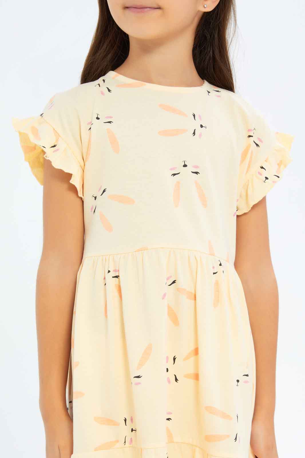Redtag-Girls-1-Up-Kint-Dress-Ss---Aop-Bunny-Category:Dresses,-Colour:Cream,-Deals:New-In,-Dept:Girls,-Filter:Girls-(2-to-8-Yrs),-GIR-Dresses,-New-In-GIR-APL,-Non-Sale,-S23B,-Section:Girls-(0-to-14Yrs)-Girls-2 to 8 Years