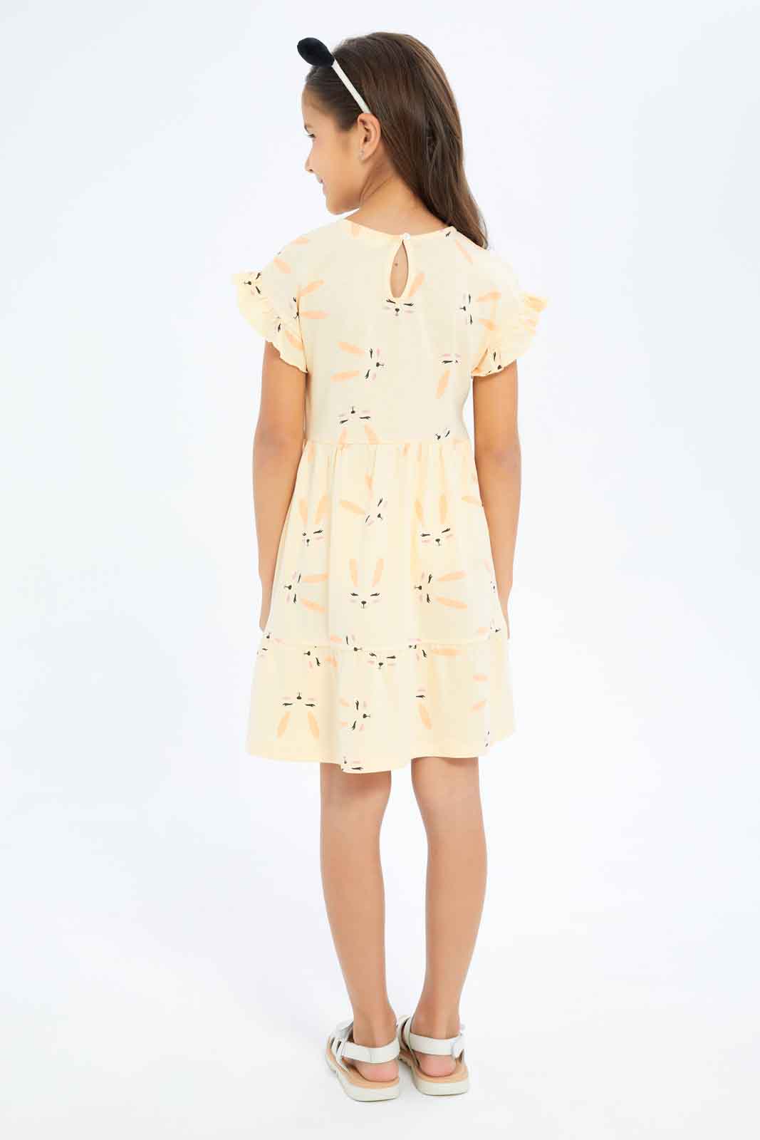 Redtag-Girls-1-Up-Kint-Dress-Ss---Aop-Bunny-Category:Dresses,-Colour:Cream,-Deals:New-In,-Dept:Girls,-Filter:Girls-(2-to-8-Yrs),-GIR-Dresses,-New-In-GIR-APL,-Non-Sale,-S23B,-Section:Girls-(0-to-14Yrs)-Girls-2 to 8 Years