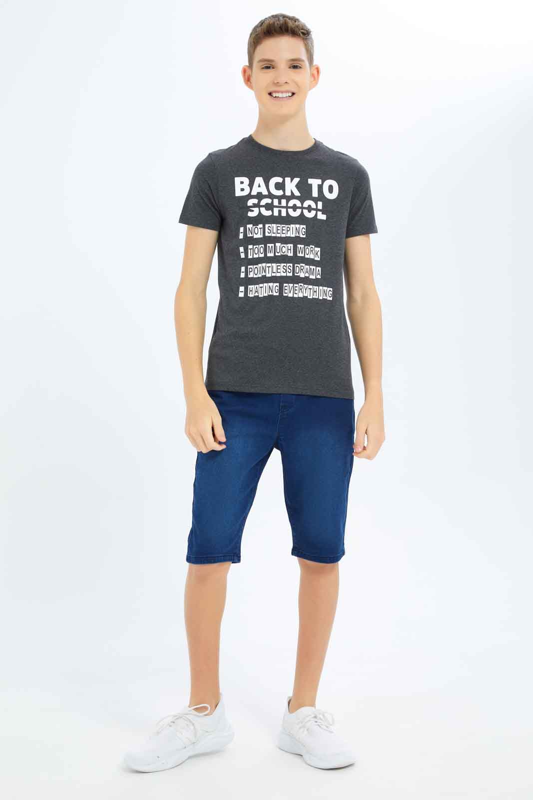 Redtag-Boys-Charcoal-Back-To-School-Graphic-Tee-BSR-T-Shirts,-Category:T-Shirts,-Colour:Green,-Deals:New-In,-Dept:Boys,-Filter:Senior-Boys-(8-to-14-Yrs),-New-In-BSR-APL,-Non-Sale,-S23B,-Section:Boys-(0-to-14Yrs),-TBL-Senior-Boys-9 to 14 Years