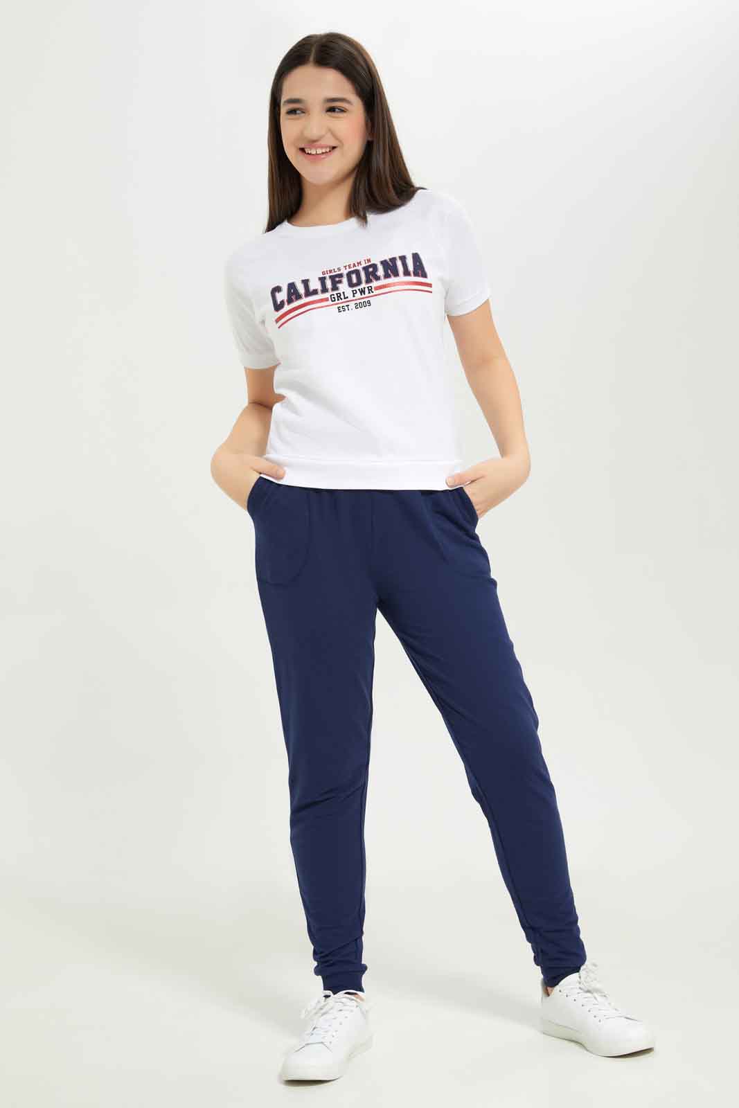 Redtag-Girls-White-Raglan-Sleeve-Top-Category:T-Shirts,-Colour:White,-Deals:New-In,-Dept:Girls,-Filter:Senior-Girls-(8-to-14-Yrs),-GSR-T-Shirts,-New-In-GSR-APL,-Non-Sale,-S23B,-Section:Girls-(0-to-14Yrs),-TBL-Senior-Girls-9 to 14 Years