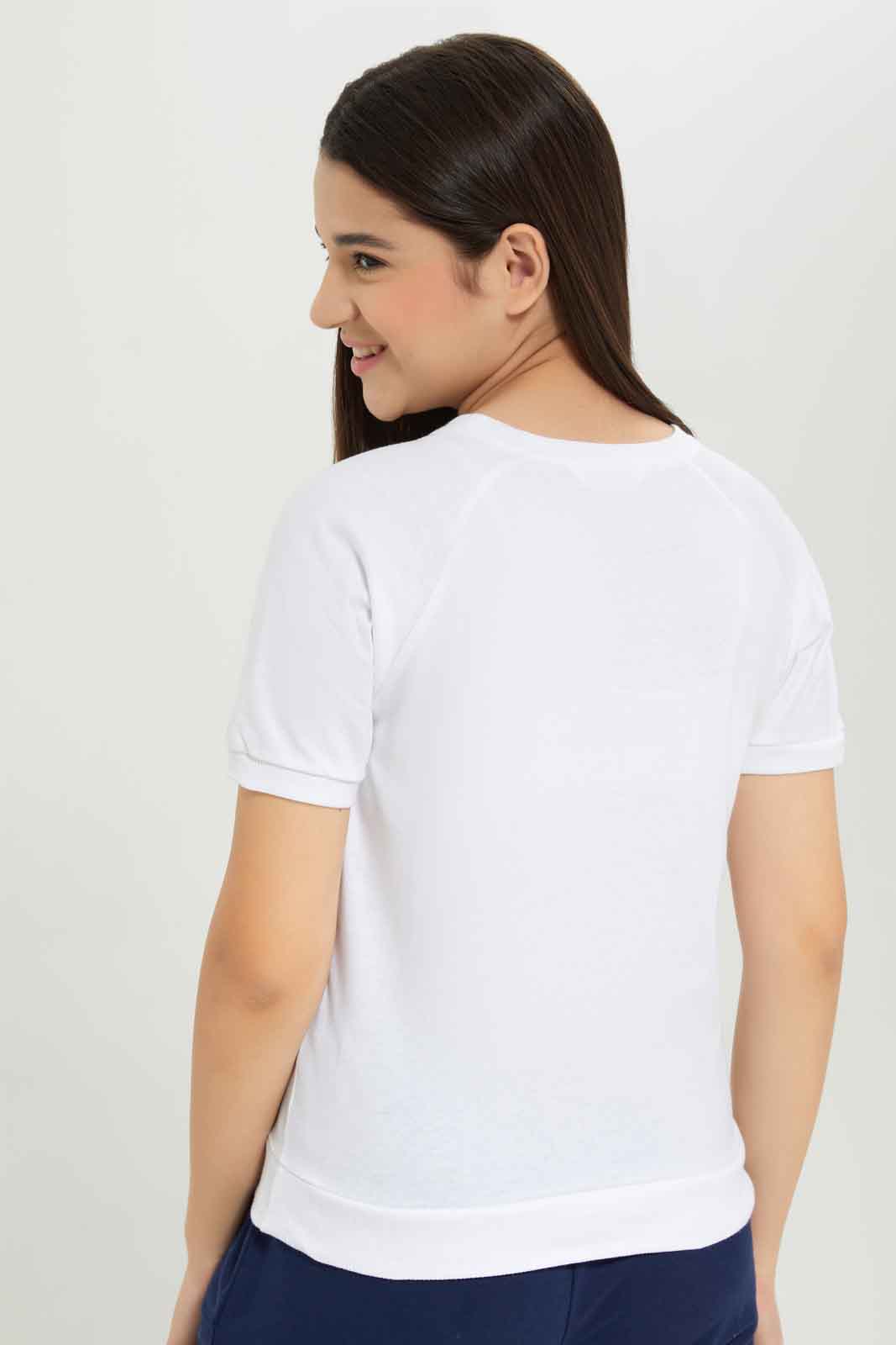 Redtag-Girls-White-Raglan-Sleeve-Top-Category:T-Shirts,-Colour:White,-Deals:New-In,-Dept:Girls,-Filter:Senior-Girls-(8-to-14-Yrs),-GSR-T-Shirts,-New-In-GSR-APL,-Non-Sale,-S23B,-Section:Girls-(0-to-14Yrs),-TBL-Senior-Girls-9 to 14 Years