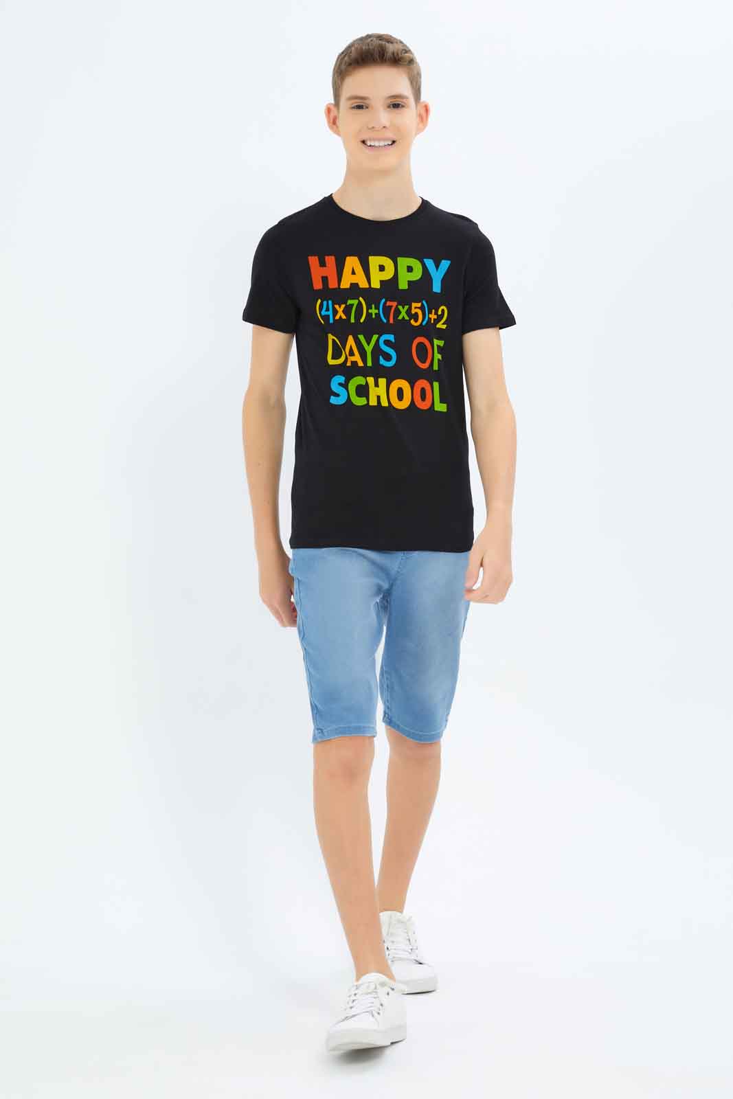 Redtag-Boys-Black-Happy-Days-Of-School-Graphic-Tee-BSR-T-Shirts,-Category:T-Shirts,-Colour:Black,-Deals:New-In,-Dept:Boys,-Filter:Senior-Boys-(8-to-14-Yrs),-New-In-BSR-APL,-Non-Sale,-S23B,-Section:Boys-(0-to-14Yrs),-TBL-Senior-Boys-9 to 14 Years