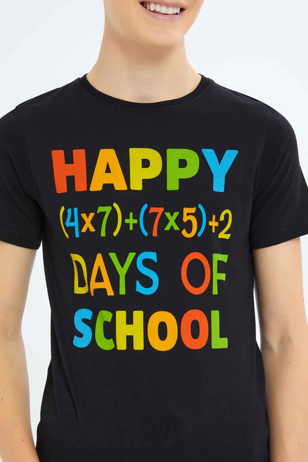 Redtag-Boys-Black-Happy-Days-Of-School-Graphic-Tee-BSR-T-Shirts,-Category:T-Shirts,-Colour:Black,-Deals:New-In,-Dept:Boys,-Filter:Senior-Boys-(8-to-14-Yrs),-New-In-BSR-APL,-Non-Sale,-S23B,-Section:Boys-(0-to-14Yrs),-TBL-Senior-Boys-9 to 14 Years