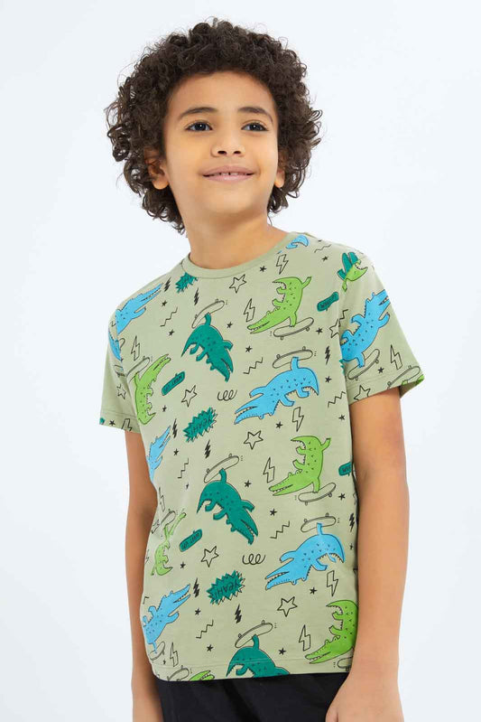 Redtag-Boys-Green-Crocodile-Aop-T-Shirt-BOY-T-Shirts,-Category:T-Shirts,-Colour:Green,-Deals:New-In,-Dept:Boys,-Filter:Boys-(2-to-8-Yrs),-New-In-BOY-APL,-Non-Sale,-S23B,-Section:Boys-(0-to-14Yrs),-TBL-Boys-2 to 8 Years