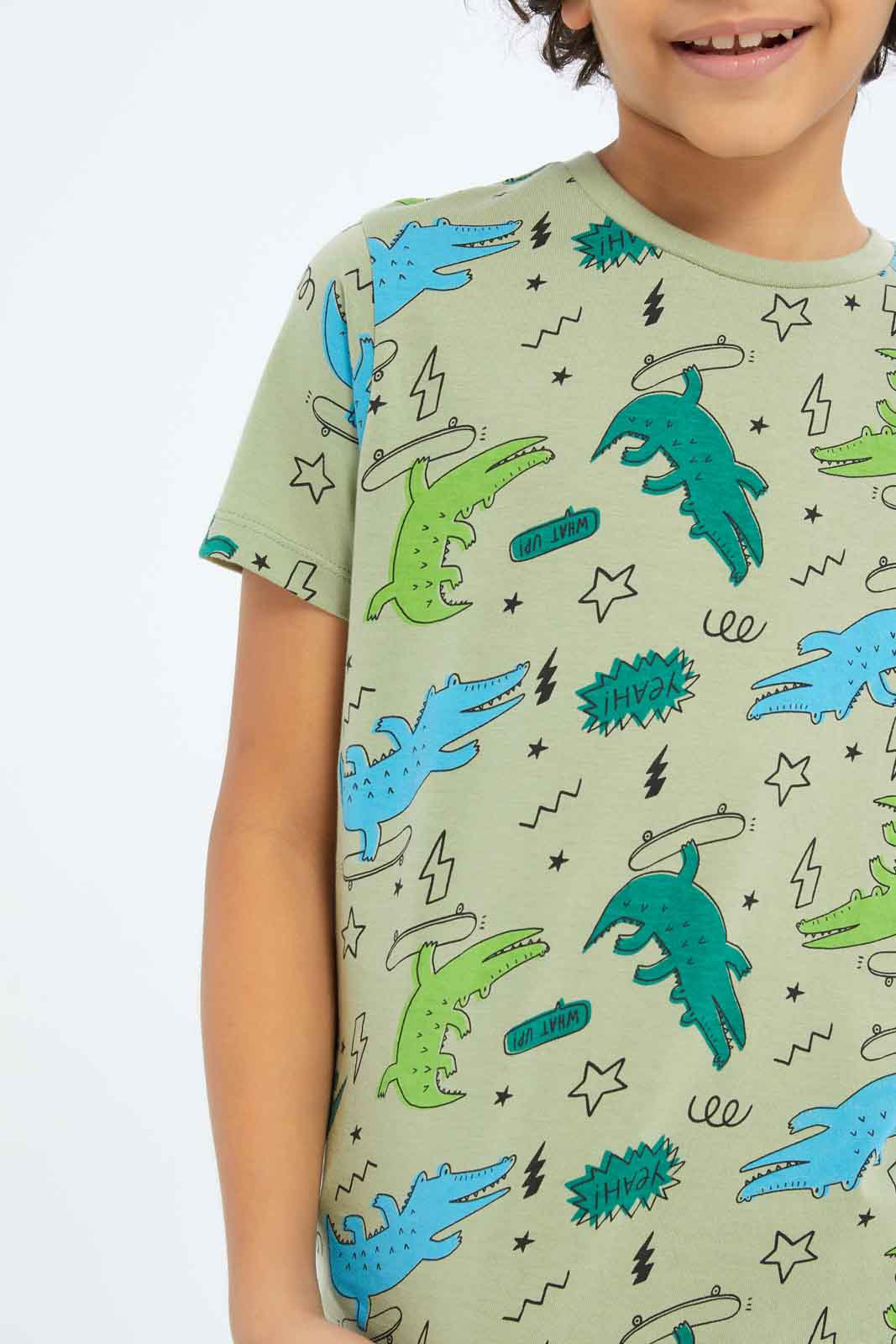Redtag-Boys-Green-Crocodile-Aop-T-Shirt-BOY-T-Shirts,-Category:T-Shirts,-Colour:Green,-Deals:New-In,-Dept:Boys,-Filter:Boys-(2-to-8-Yrs),-New-In-BOY-APL,-Non-Sale,-S23B,-Section:Boys-(0-to-14Yrs),-TBL-Boys-2 to 8 Years