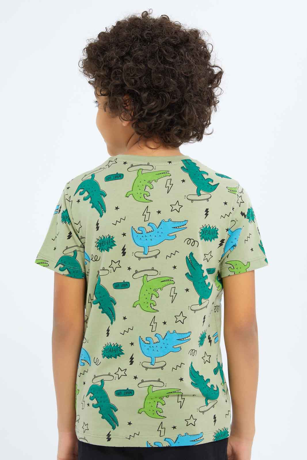 Redtag-Boys-Green-Crocodile-Aop-T-Shirt-BOY-T-Shirts,-Category:T-Shirts,-Colour:Green,-Deals:New-In,-Dept:Boys,-Filter:Boys-(2-to-8-Yrs),-New-In-BOY-APL,-Non-Sale,-S23B,-Section:Boys-(0-to-14Yrs),-TBL-Boys-2 to 8 Years