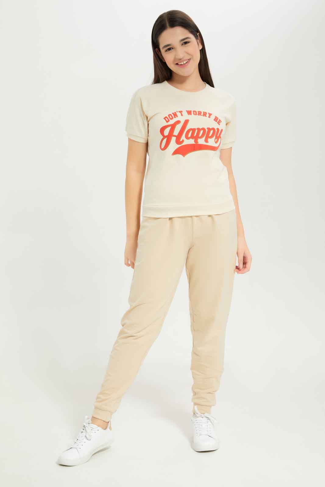 Redtag-Girls-Beige-Raglan-Sleeve-Top-Category:T-Shirts,-Colour:Beige,-Deals:New-In,-Dept:Girls,-Filter:Senior-Girls-(8-to-14-Yrs),-GSR-T-Shirts,-New-In-GSR-APL,-Non-Sale,-S23B,-Section:Girls-(0-to-14Yrs),-TBL-Senior-Girls-9 to 14 Years