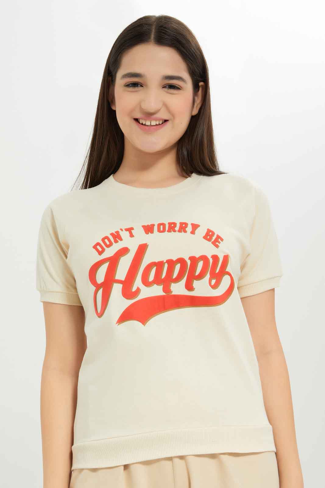 Redtag-Girls-Beige-Raglan-Sleeve-Top-Category:T-Shirts,-Colour:Beige,-Deals:New-In,-Dept:Girls,-Filter:Senior-Girls-(8-to-14-Yrs),-GSR-T-Shirts,-New-In-GSR-APL,-Non-Sale,-S23B,-Section:Girls-(0-to-14Yrs),-TBL-Senior-Girls-9 to 14 Years