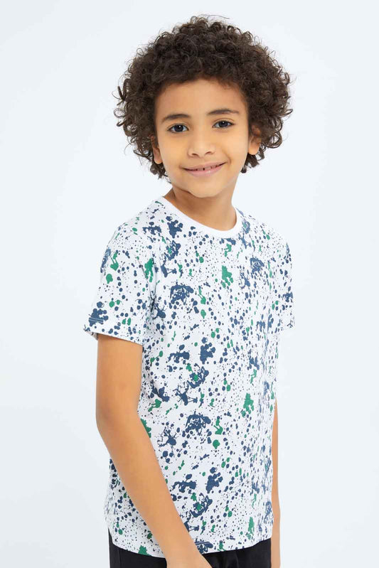 Redtag-Boys-White-Splat-Aop-T-Shirt-BOY-T-Shirts,-Category:T-Shirts,-Colour:White,-Deals:New-In,-Dept:Boys,-Filter:Boys-(2-to-8-Yrs),-New-In-BOY-APL,-Non-Sale,-S23B,-Section:Boys-(0-to-14Yrs),-TBL-Boys-2 to 8 Years
